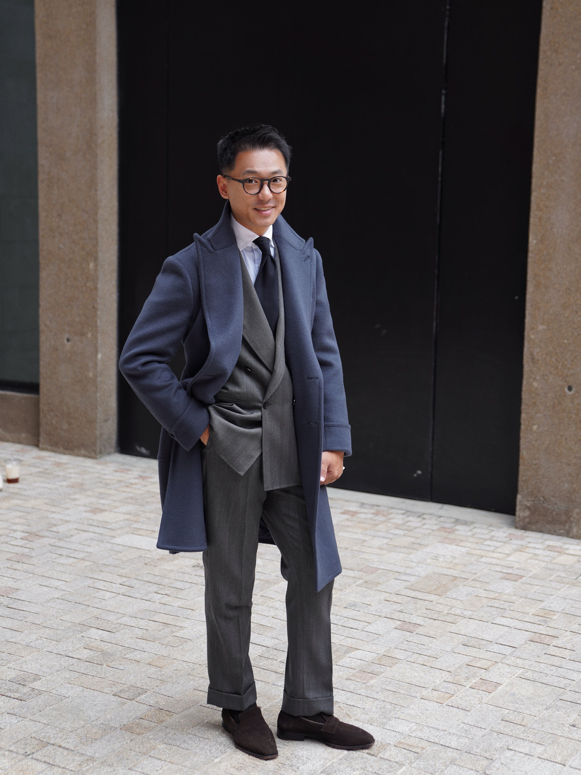 Greyish Blue Wool Polo Coat #858