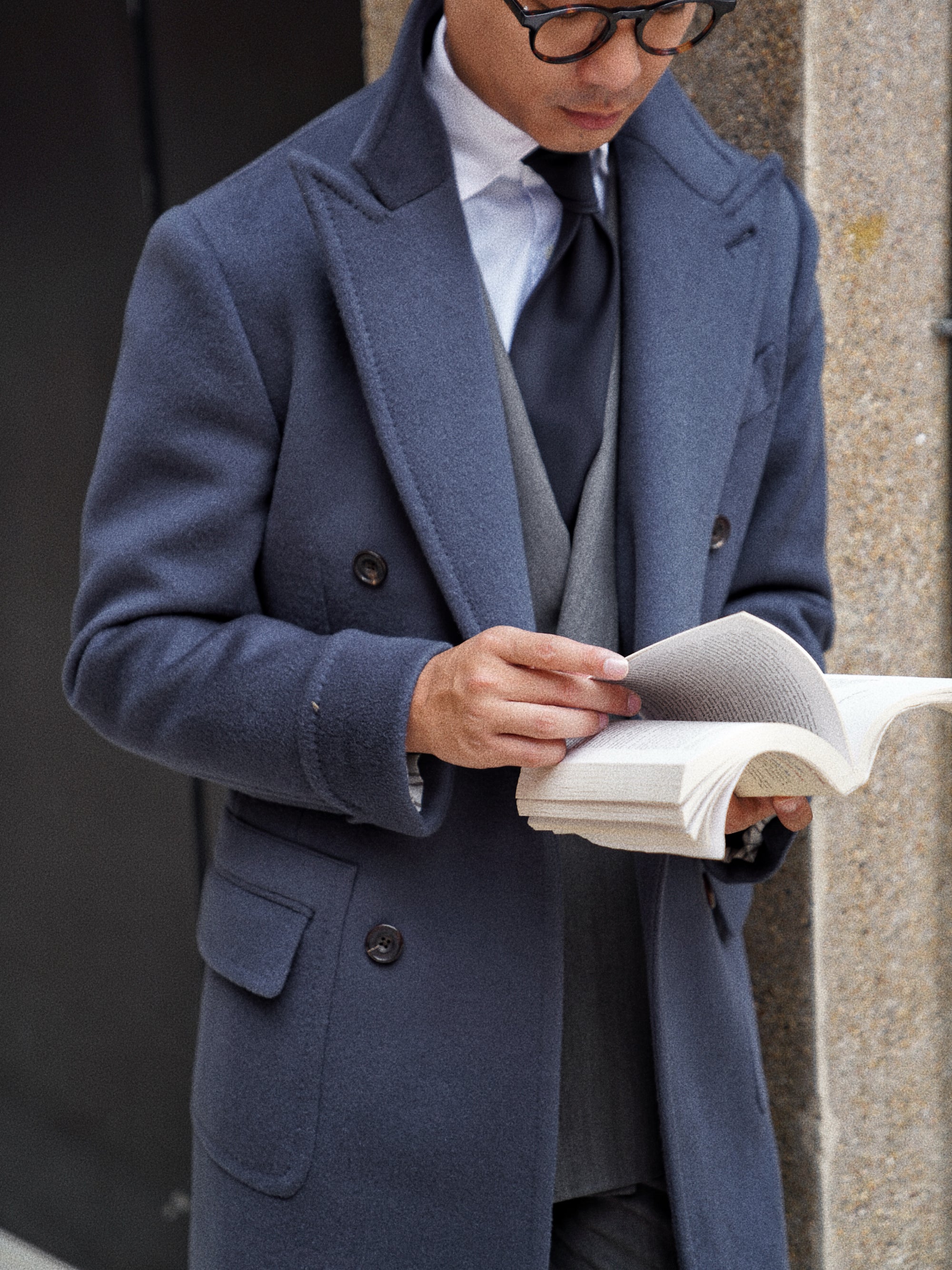 Greyish Blue Wool Polo Coat #858