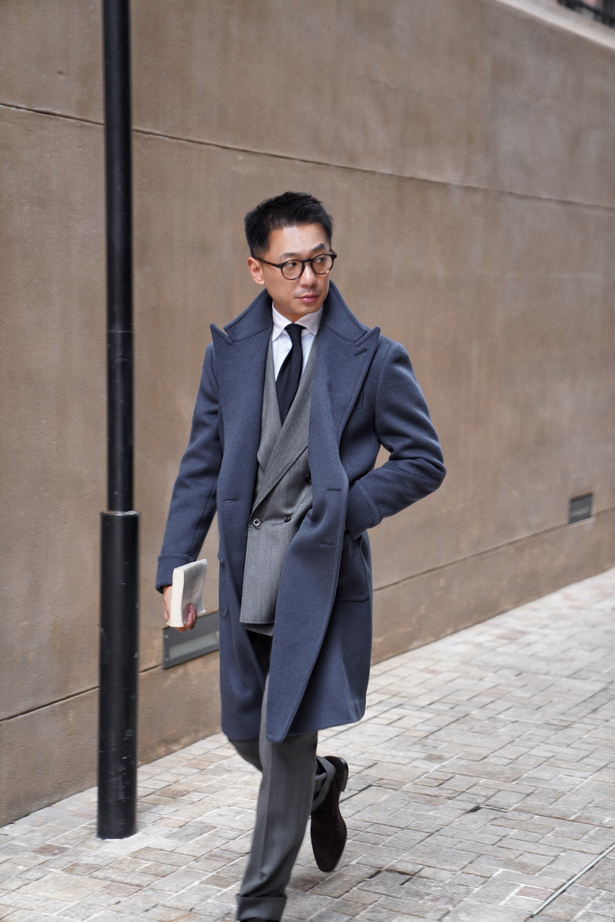 Greyish Blue Wool Polo Coat #858