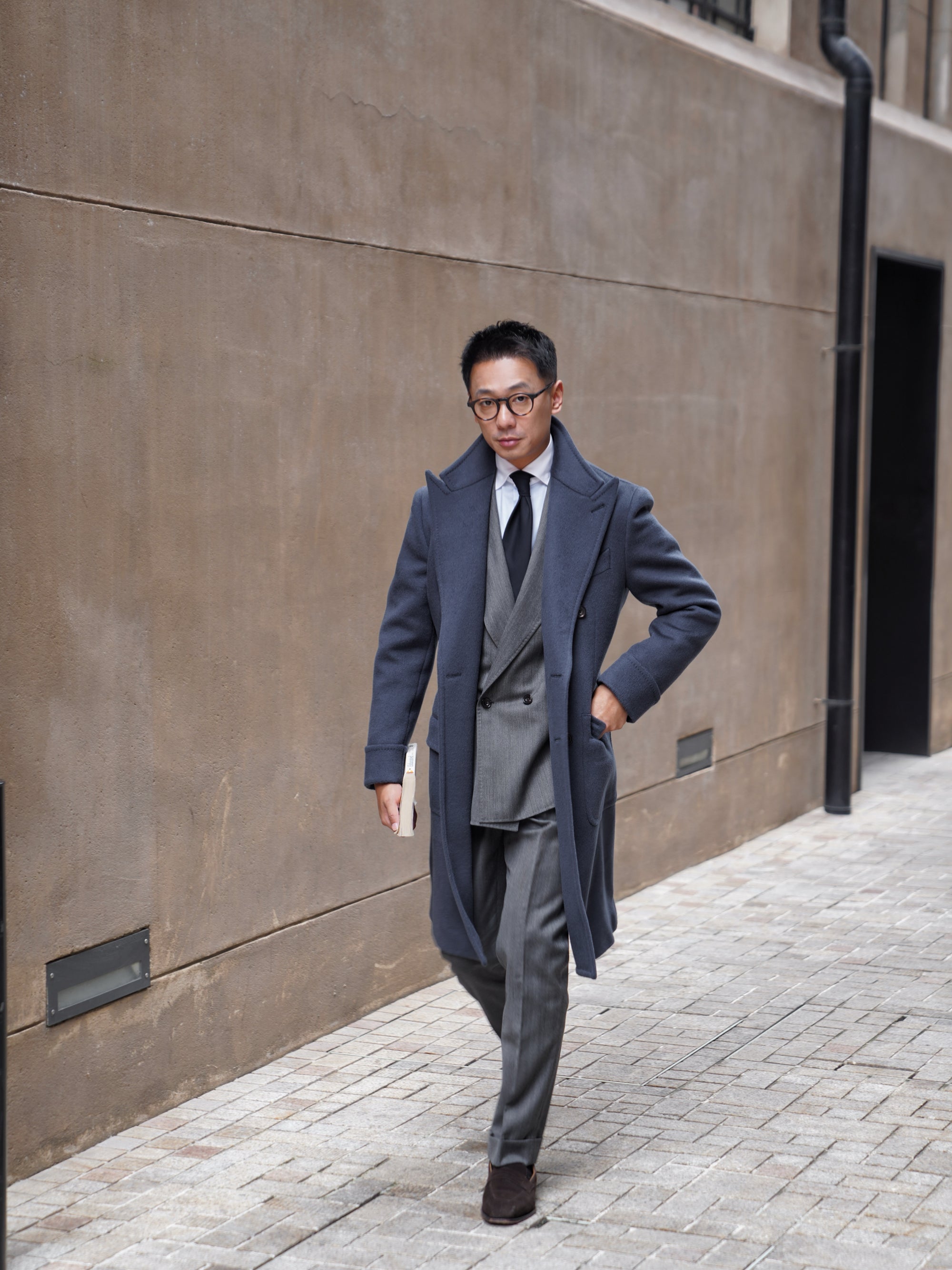 Greyish Blue Wool Polo Coat #858