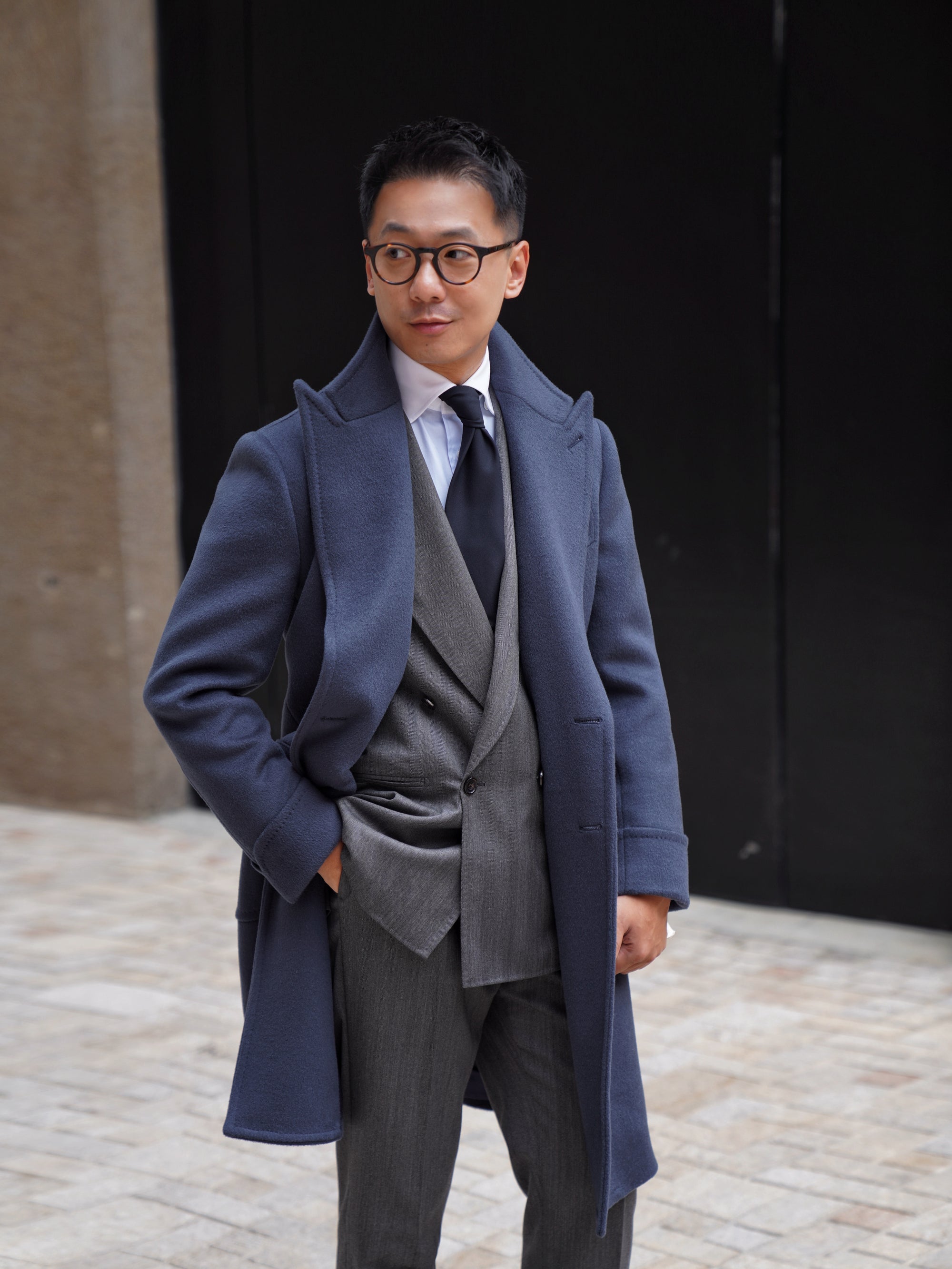 Greyish Blue Wool Polo Coat #858