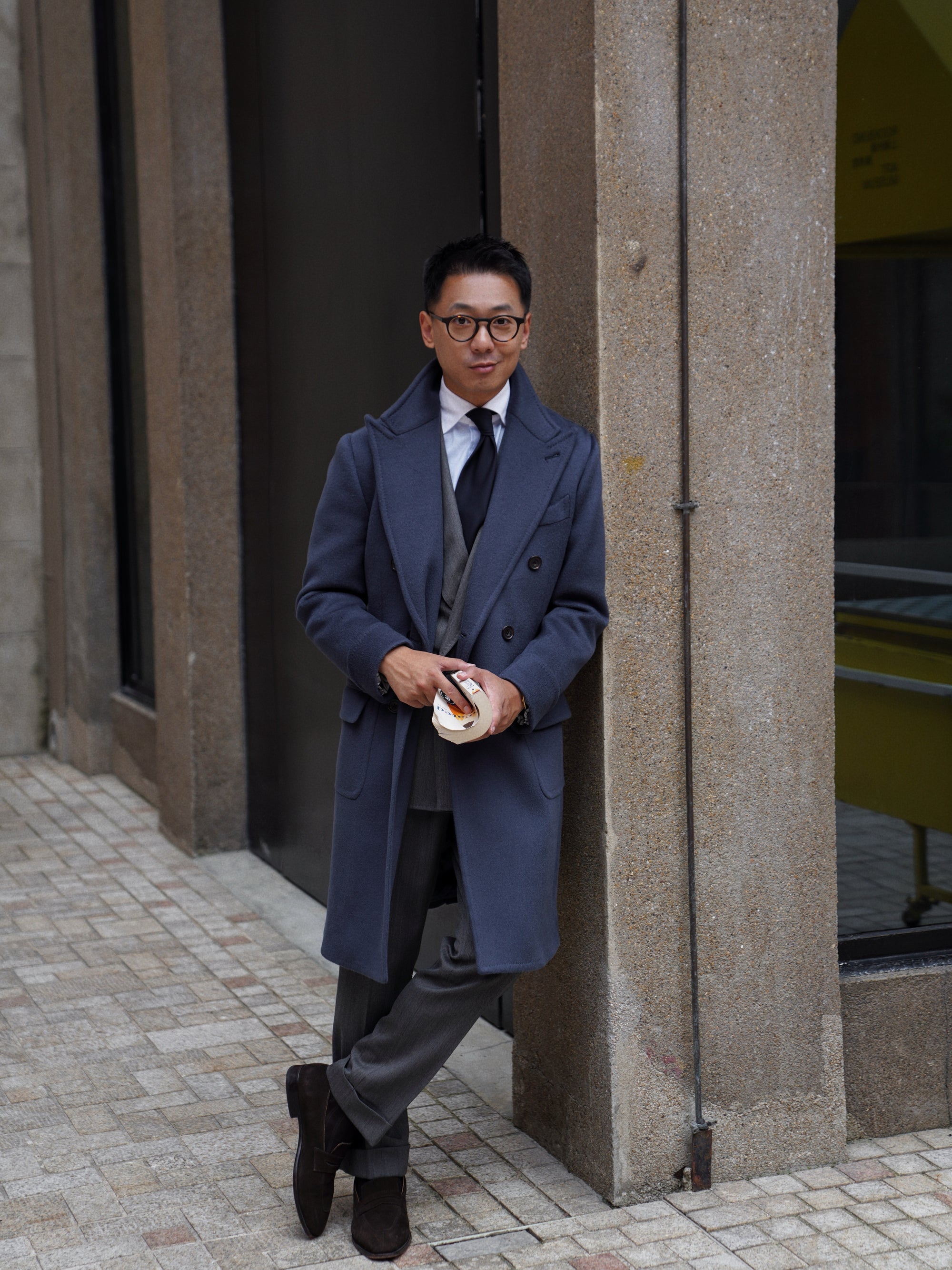 Greyish Blue Wool Polo Coat #858