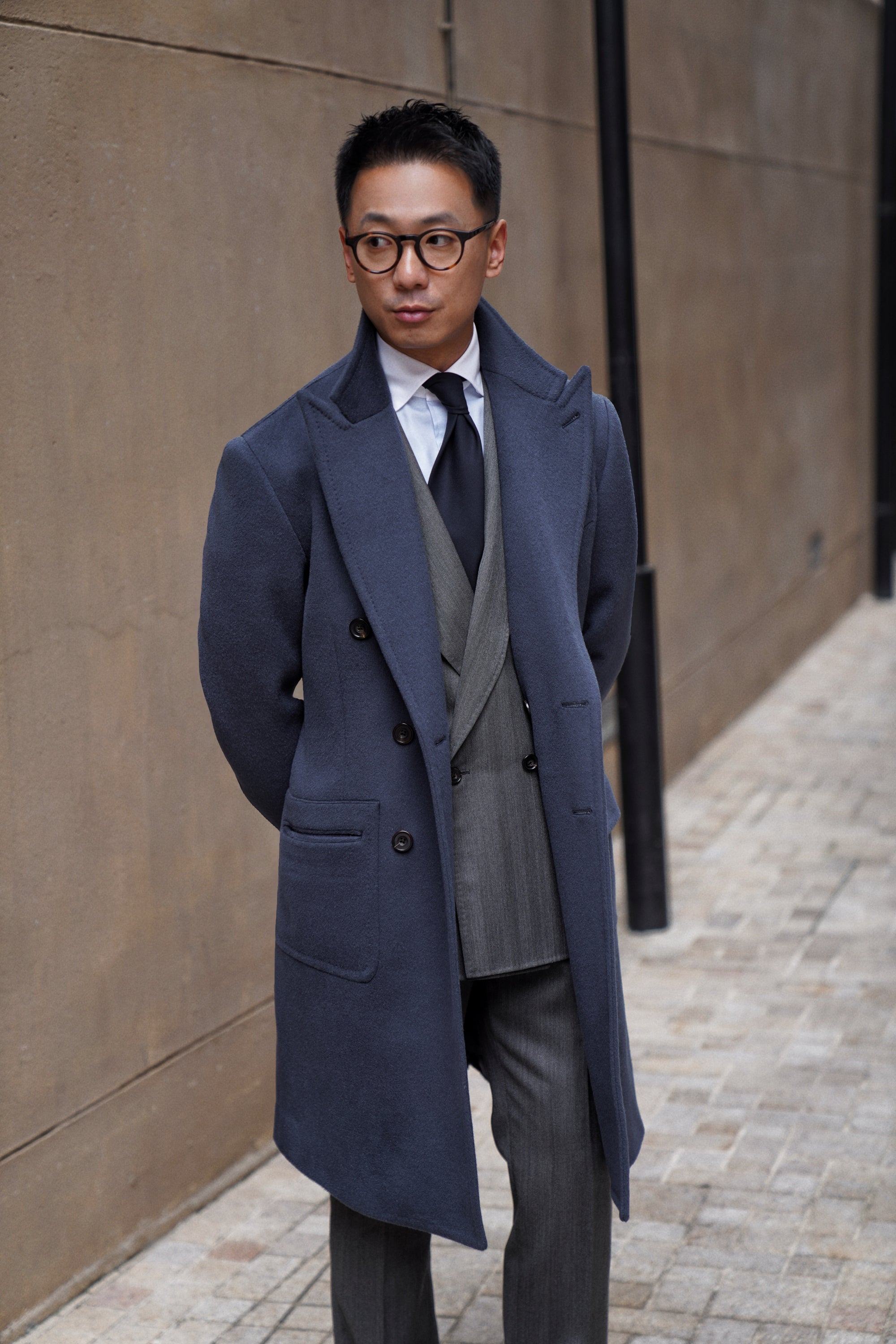 Greyish Blue Wool Polo Coat #858