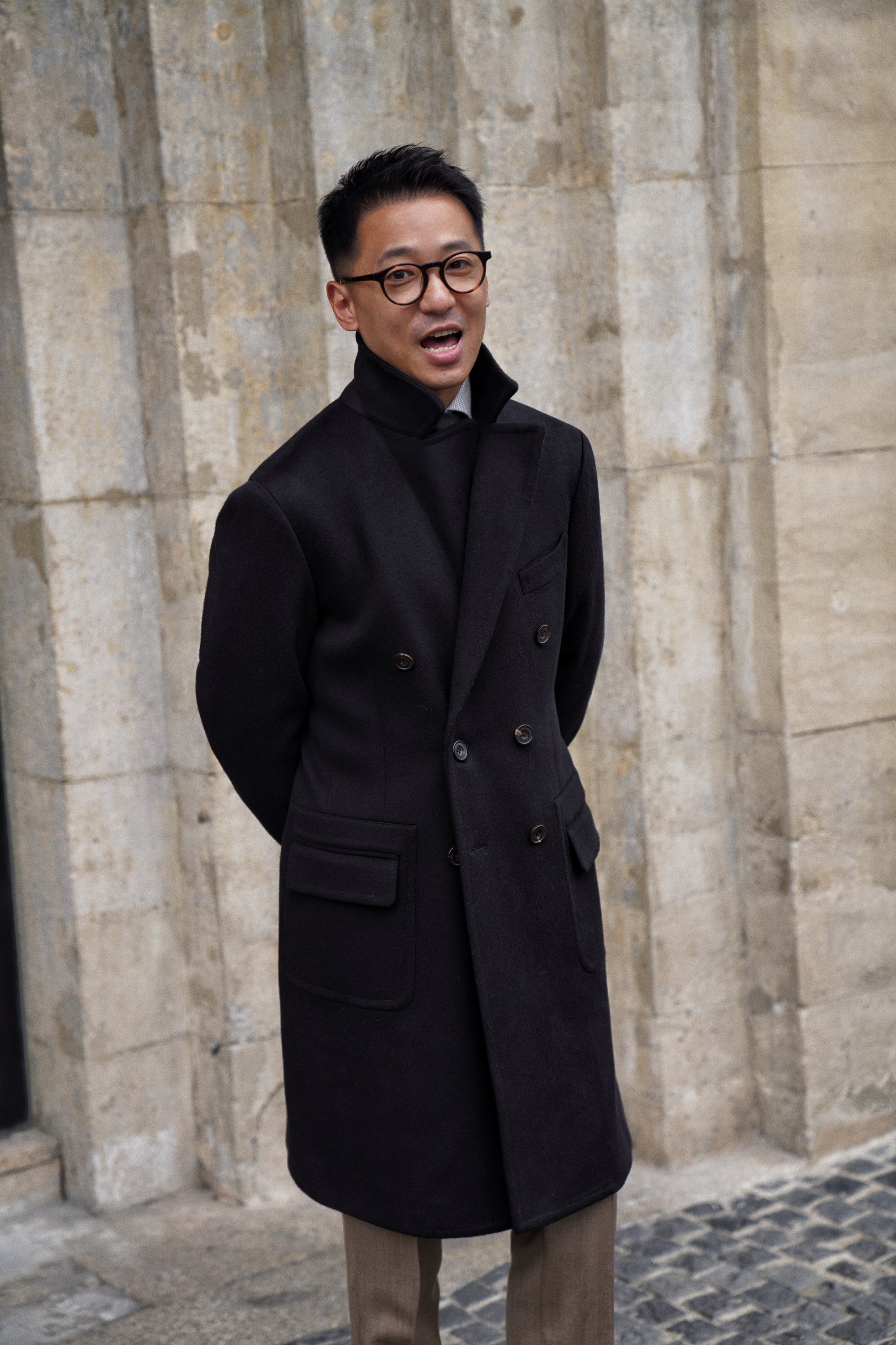 MTO Black Cashmere Polo Coat #826