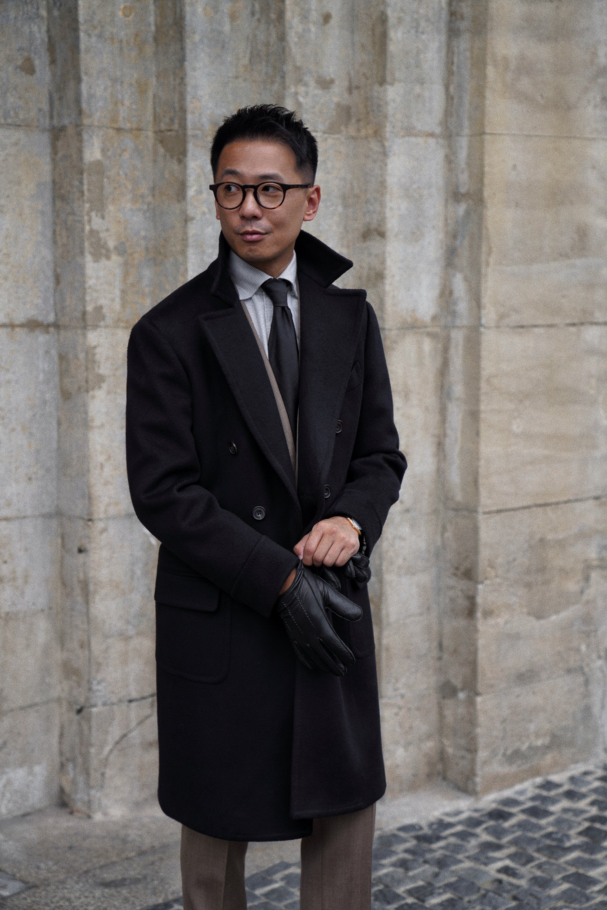 MTO Black Cashmere Polo Coat #826