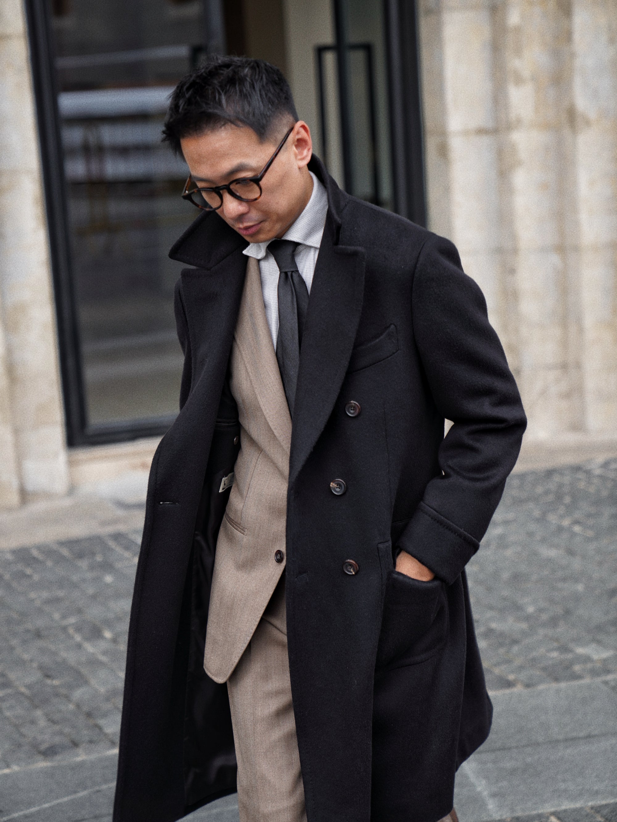 MTO Black Cashmere Polo Coat #826