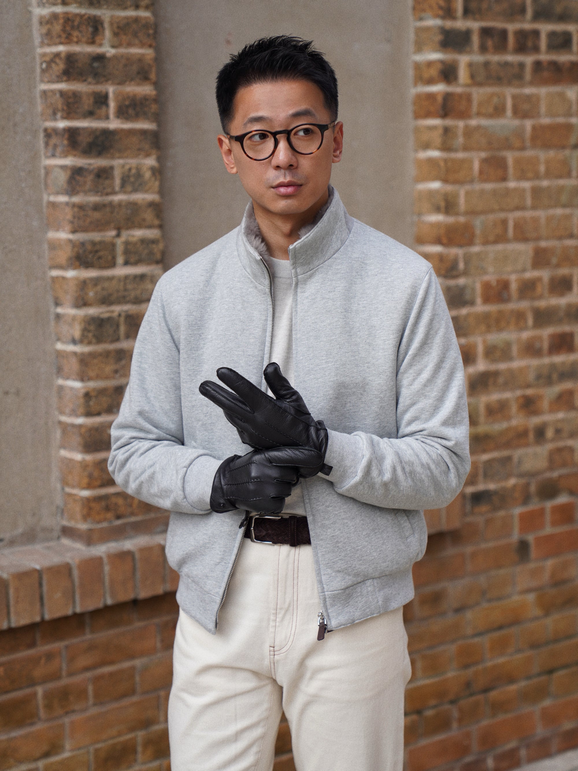 Grey Cotton Rex Fur Bomber Jacket #322