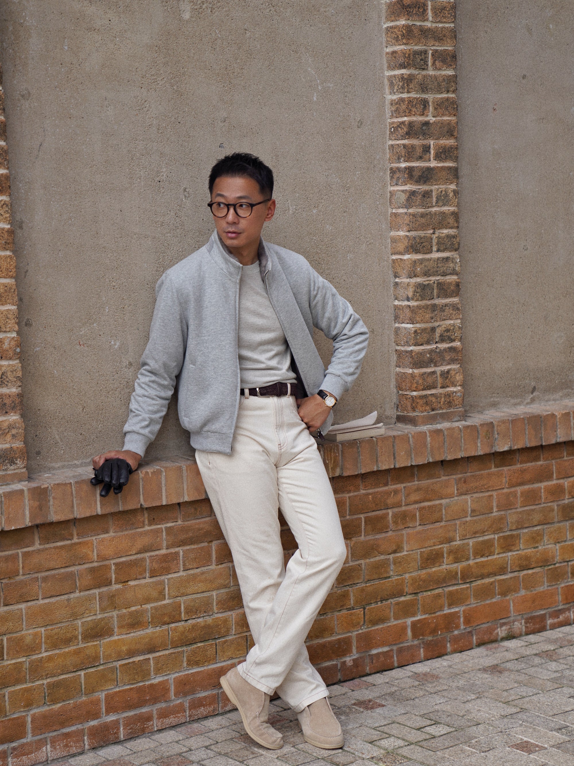 Grey Cotton Rex Fur Bomber Jacket #322
