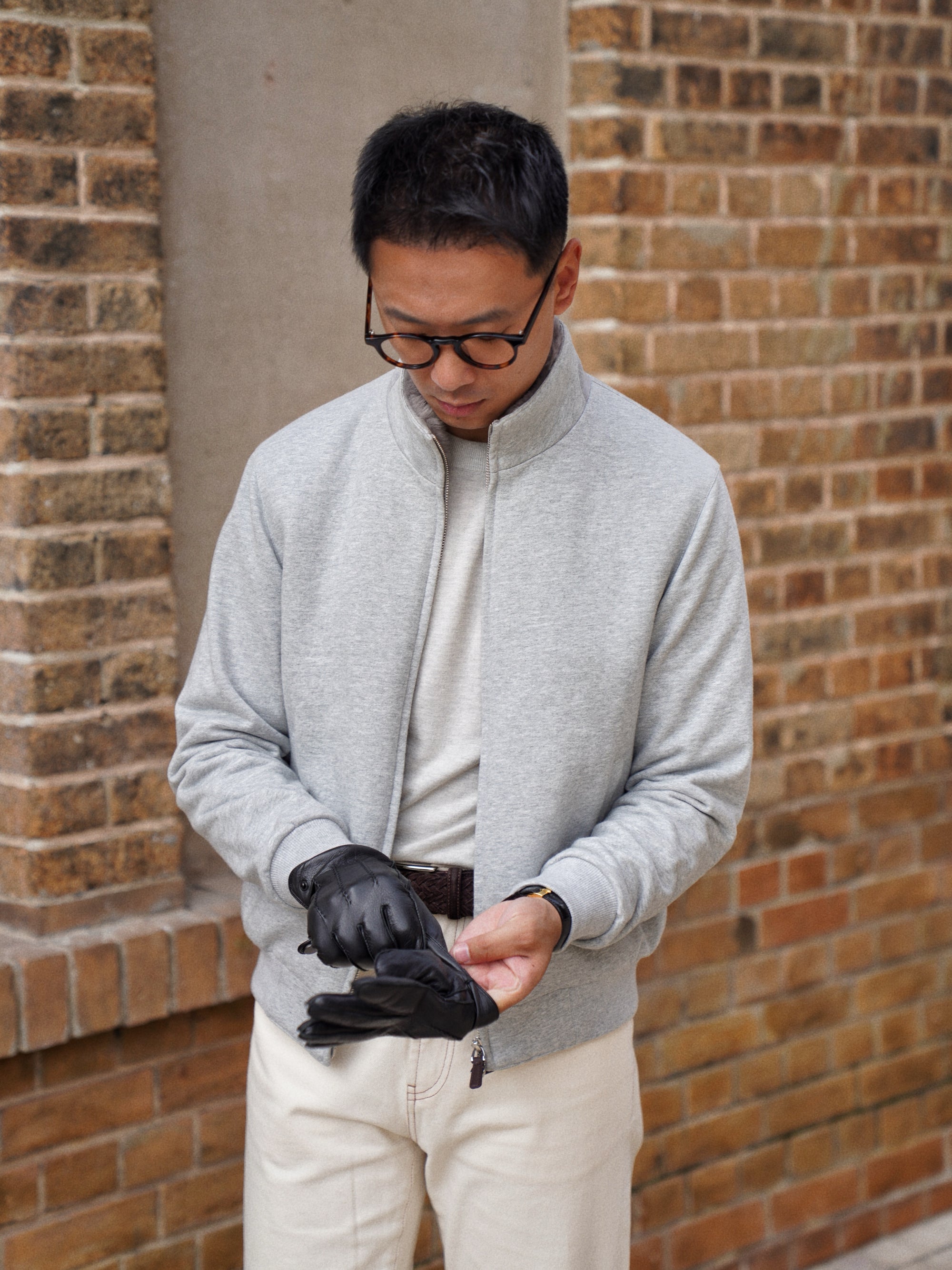Grey Cotton Rex Fur Bomber Jacket #322