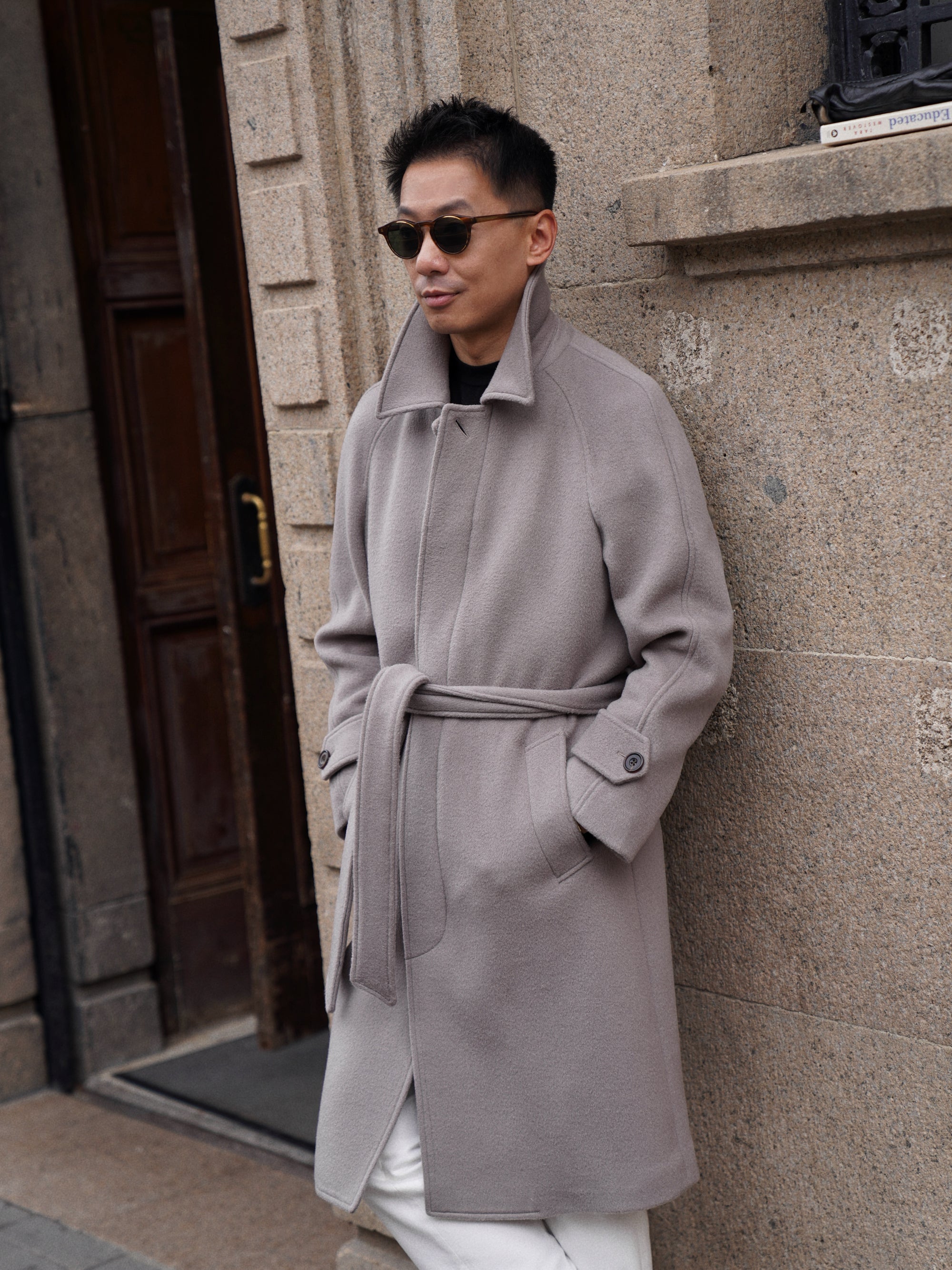 Violet Grey Wool Balmacaan Coat #853