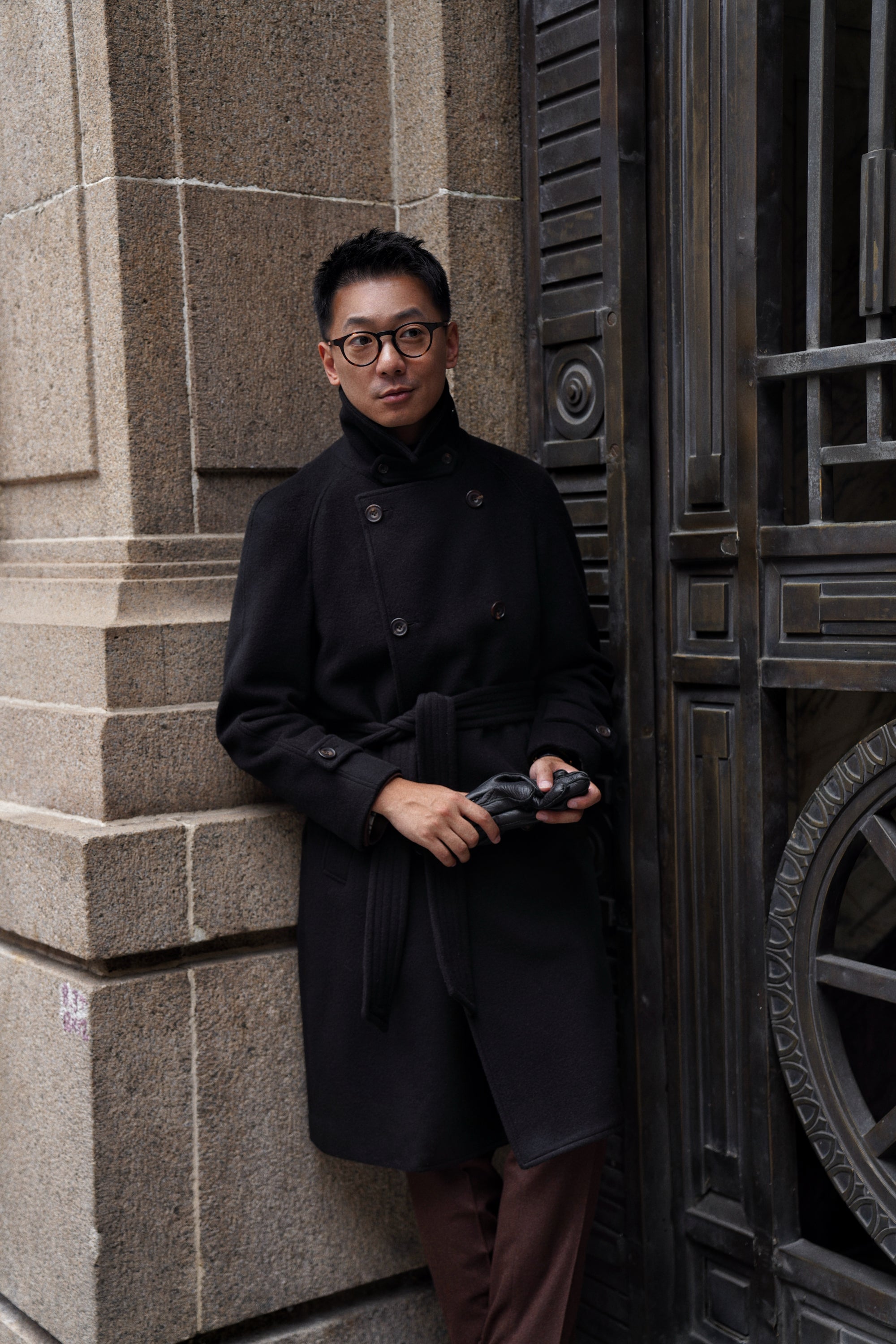 Black Wool Balmacaan Coat #118