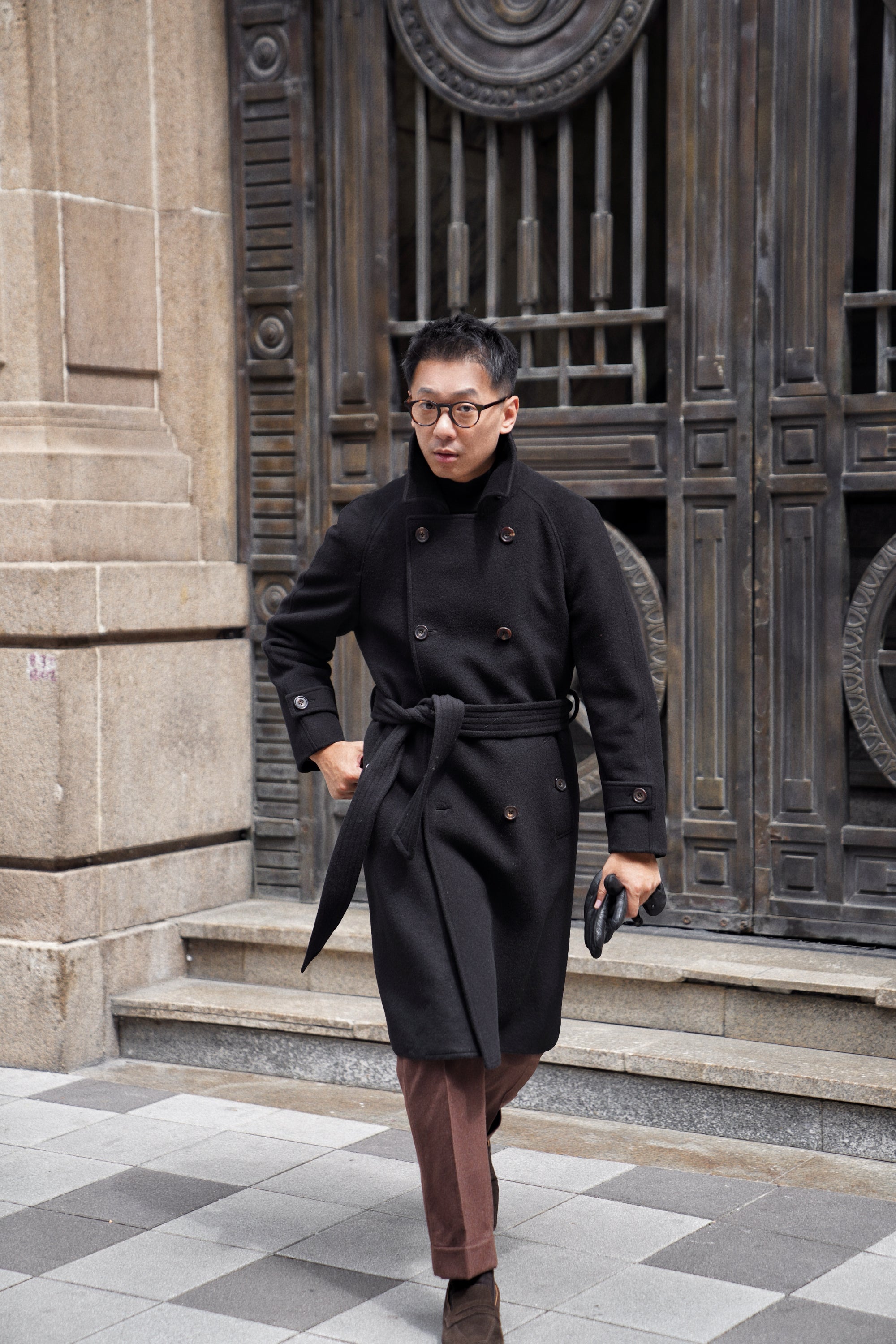 Black Wool Balmacaan Coat #118
