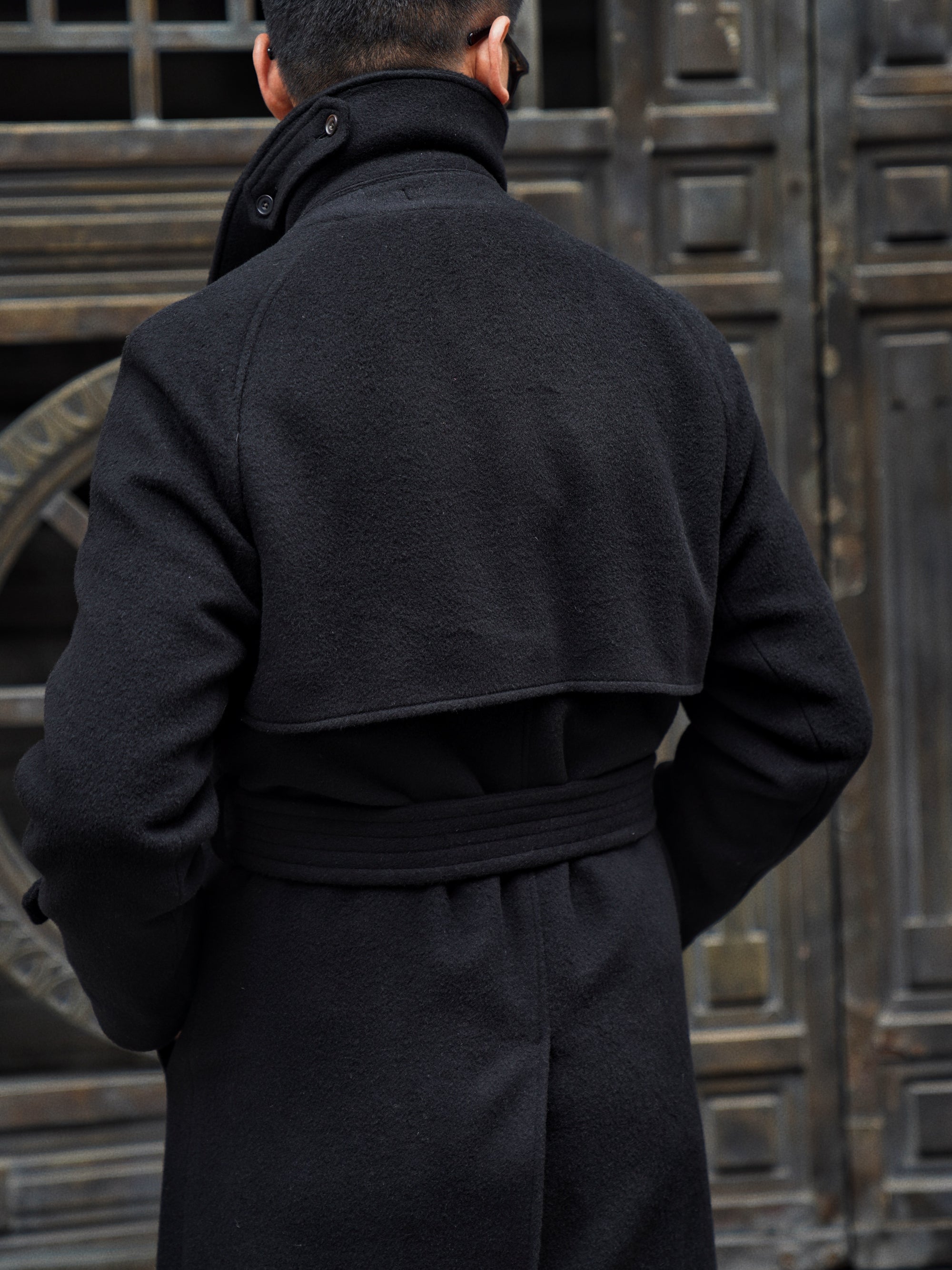 Black Wool Balmacaan Coat #118