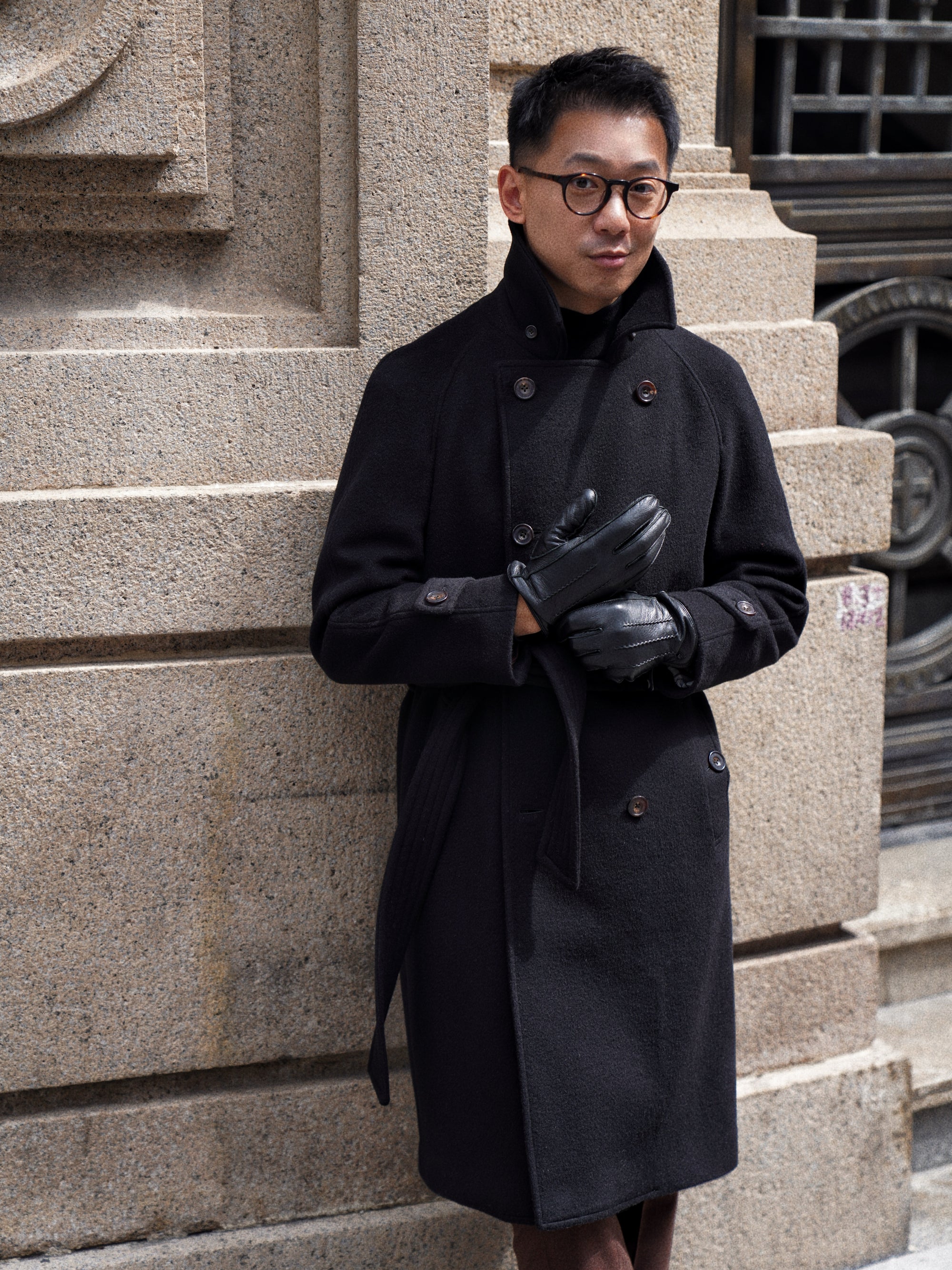 Black Wool Balmacaan Coat #118