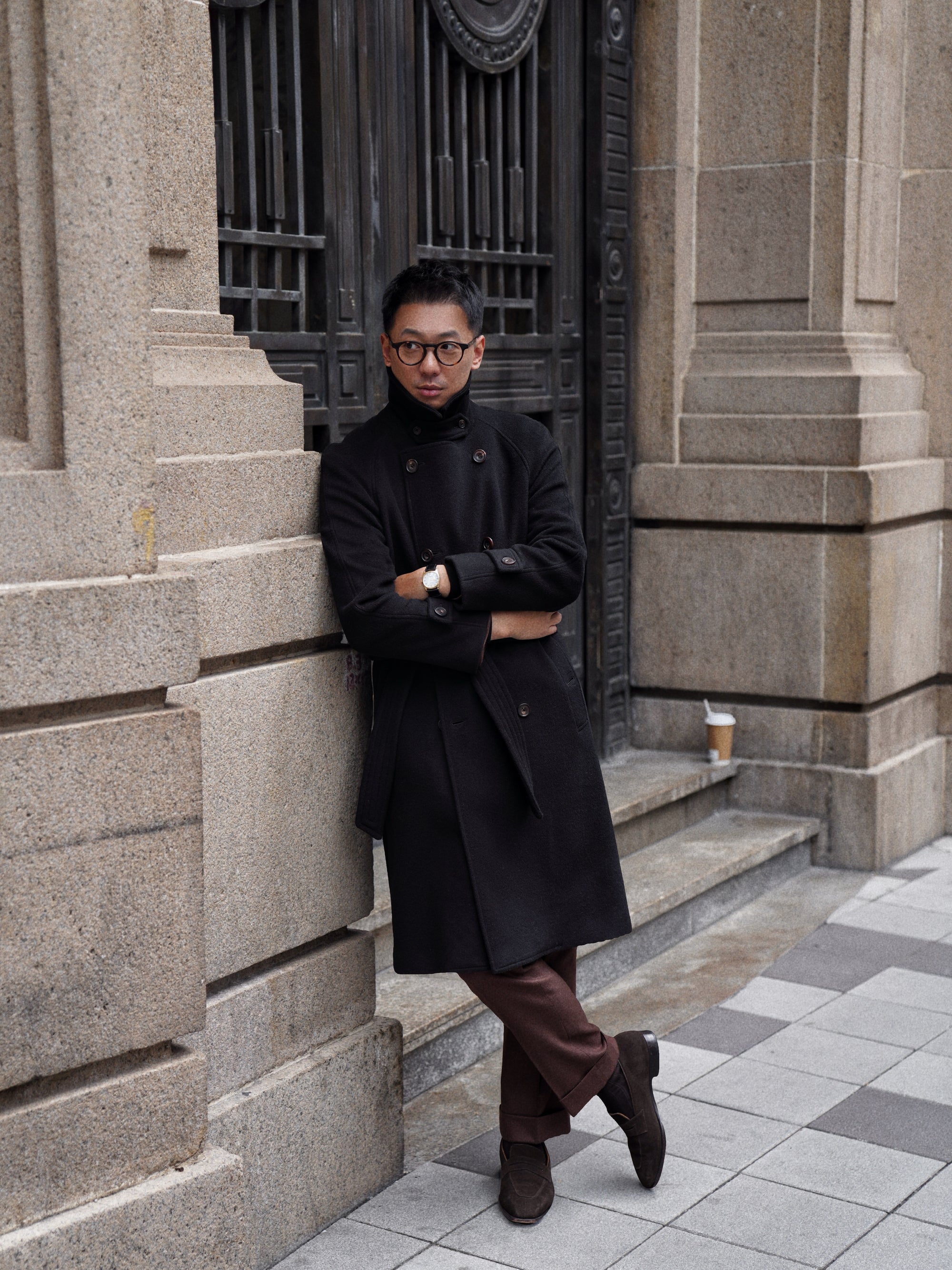 Black Wool Balmacaan Coat #118