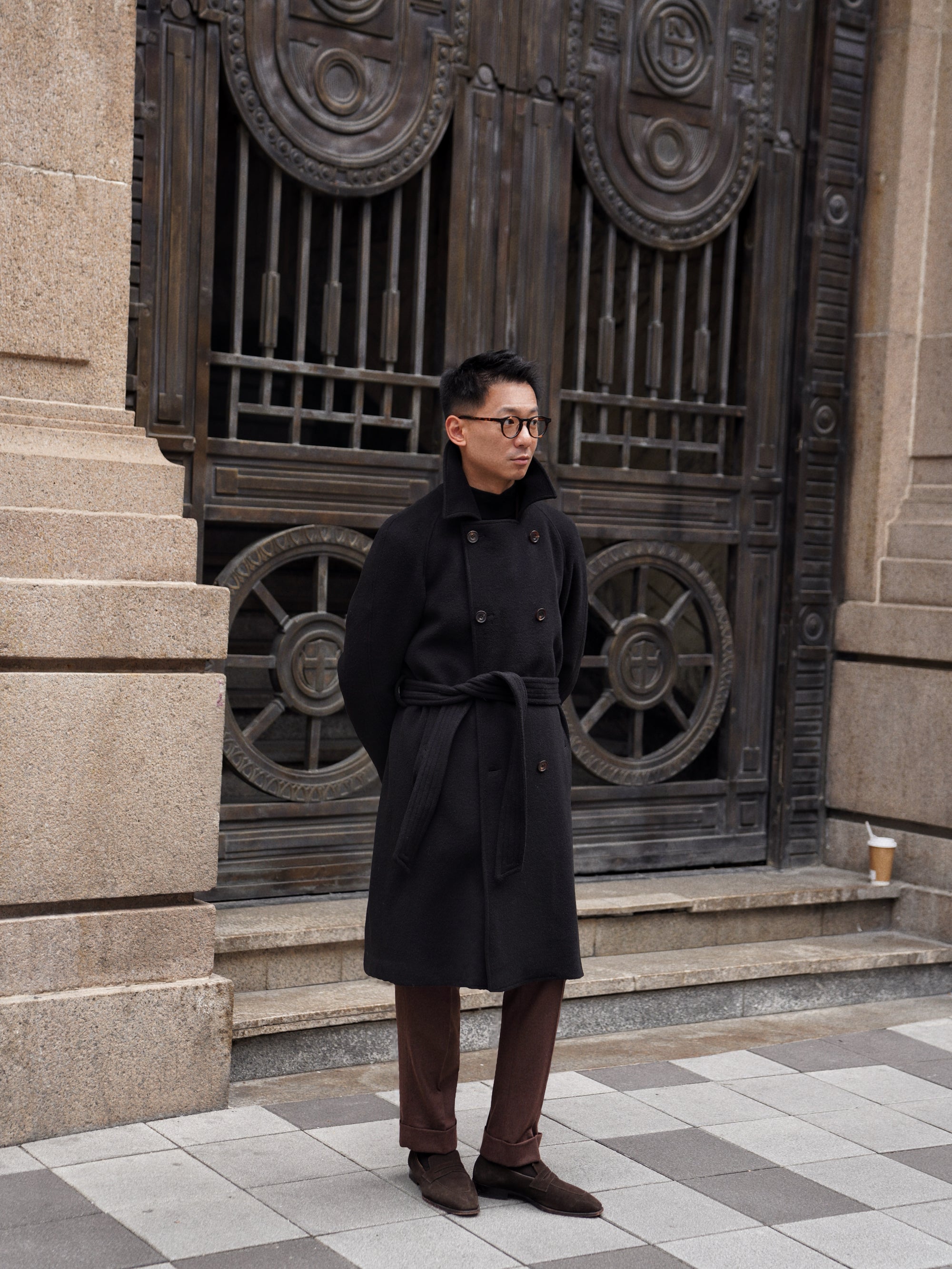 Black Wool Balmacaan Coat #118
