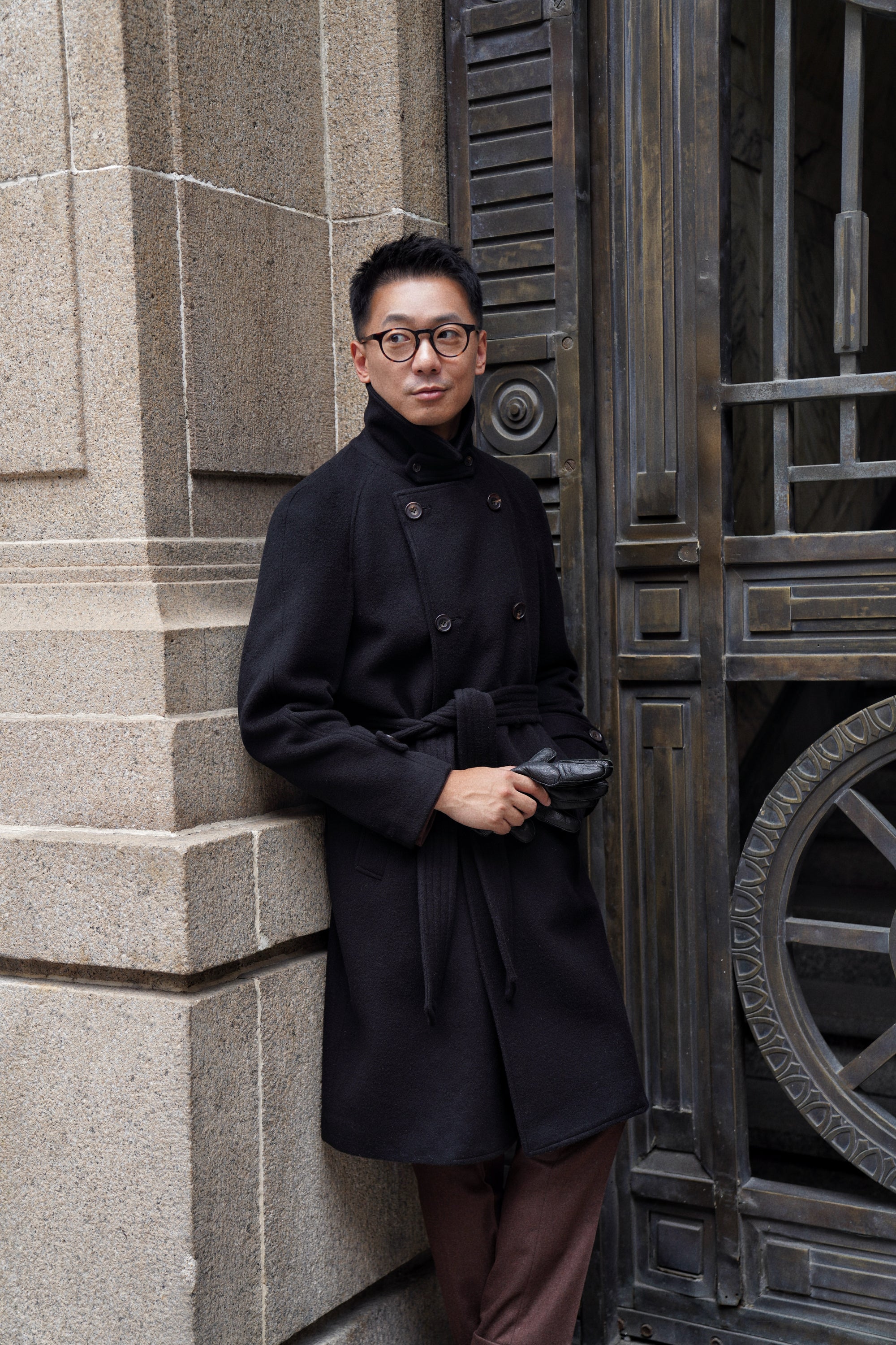 Black Wool Balmacaan Coat #118