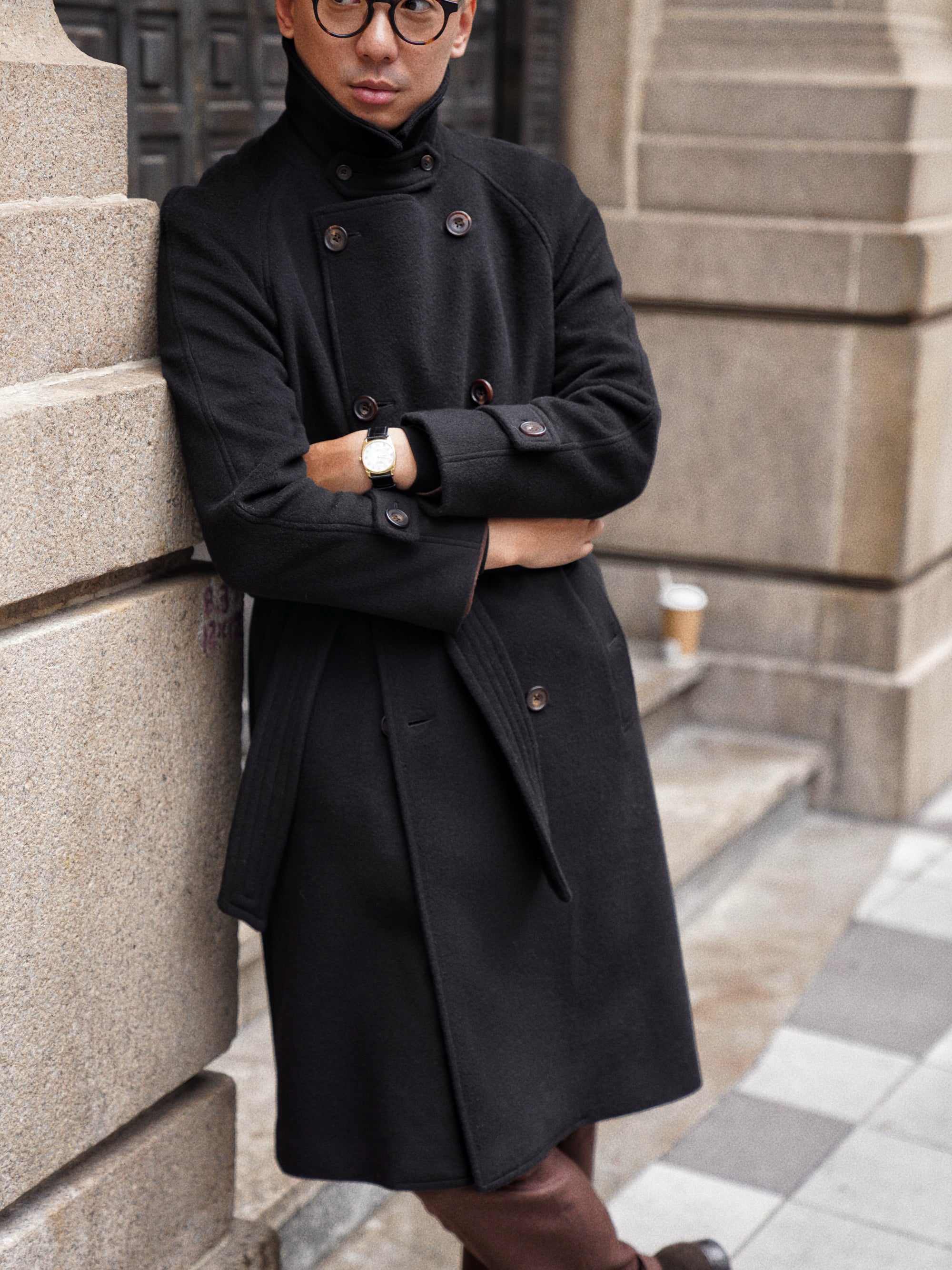 Black Wool Balmacaan Coat #118