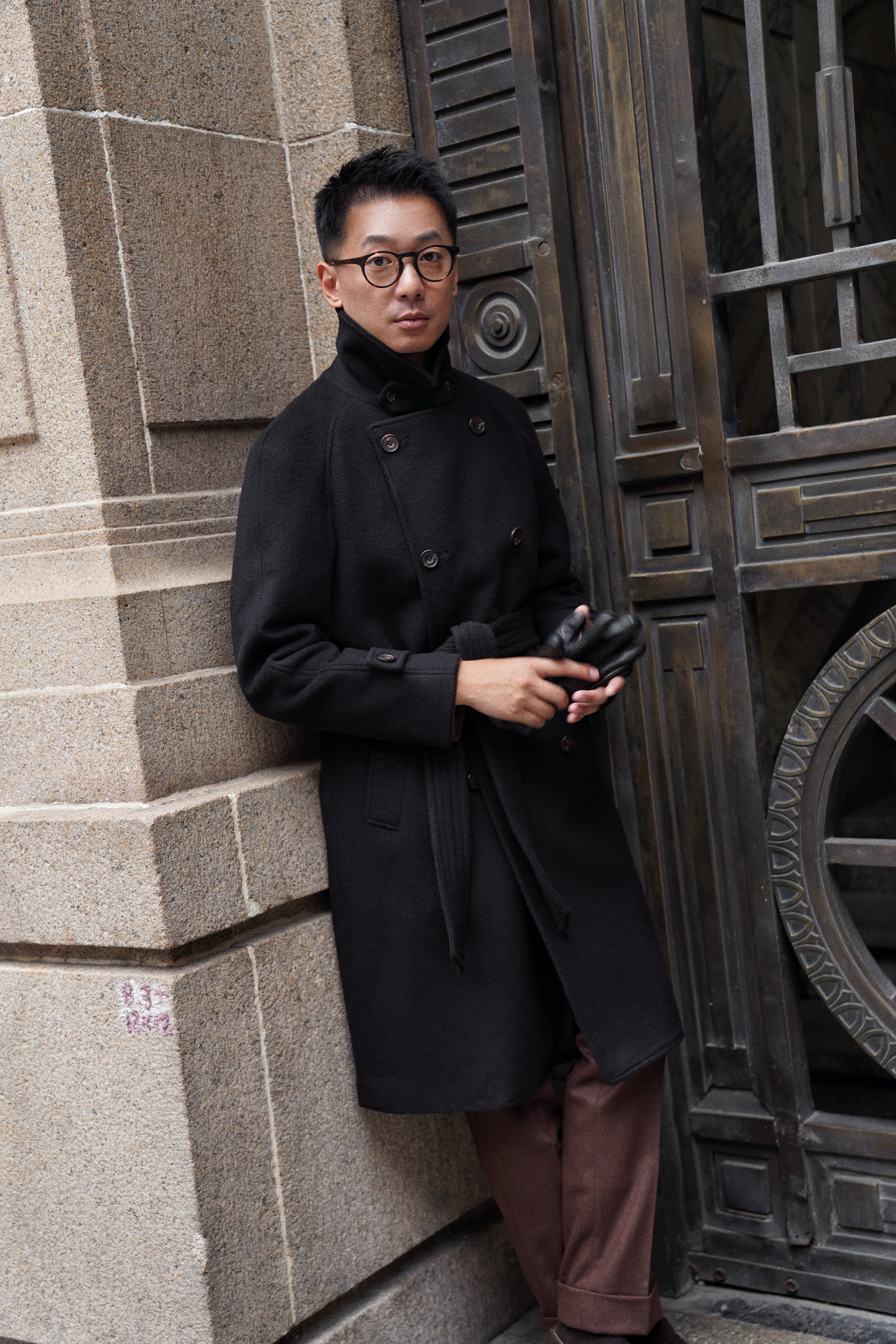 Black Wool Balmacaan Coat #118