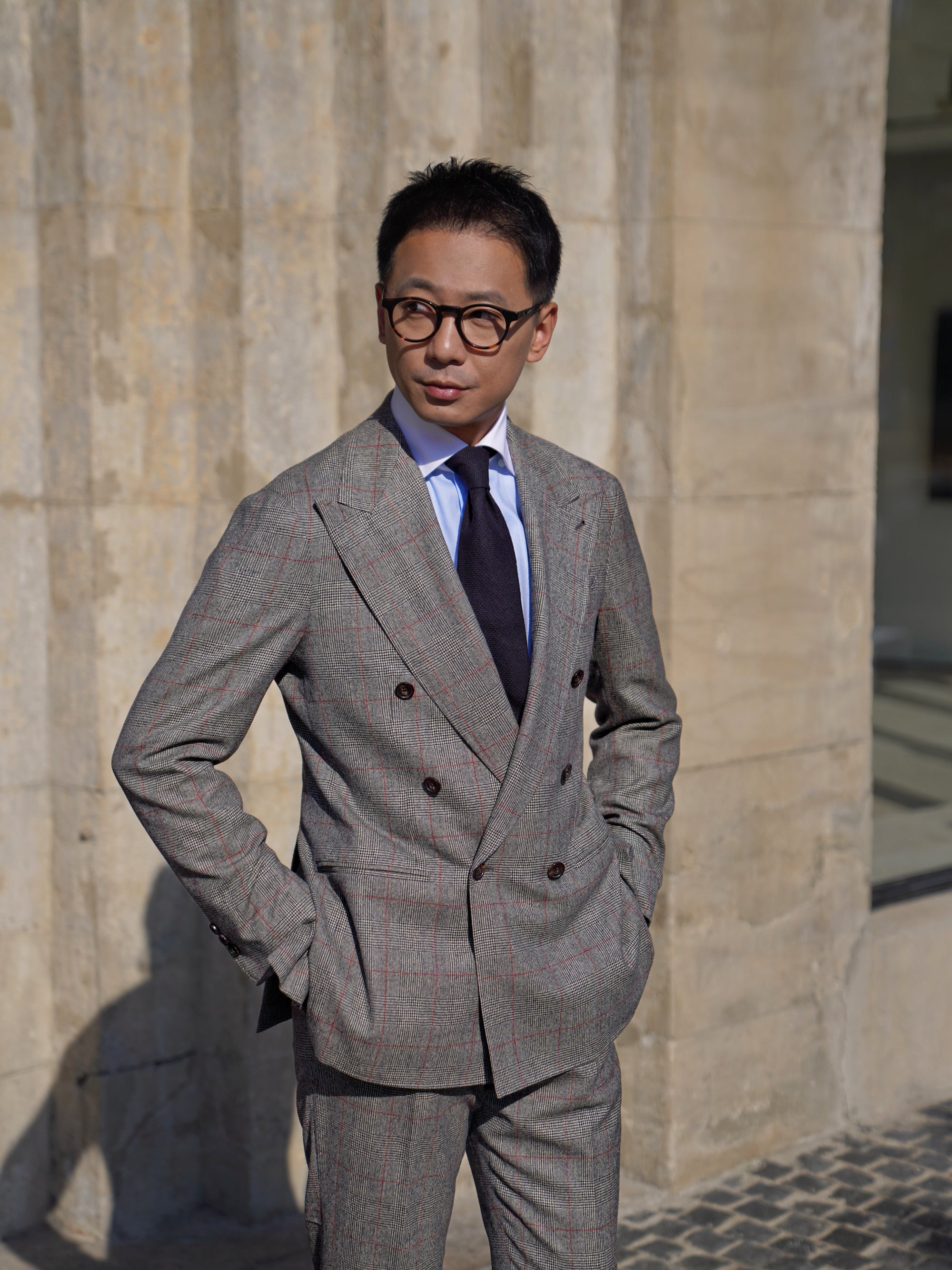 MTO Glen Check Red Overcheck Worsted Flannel Suit #634