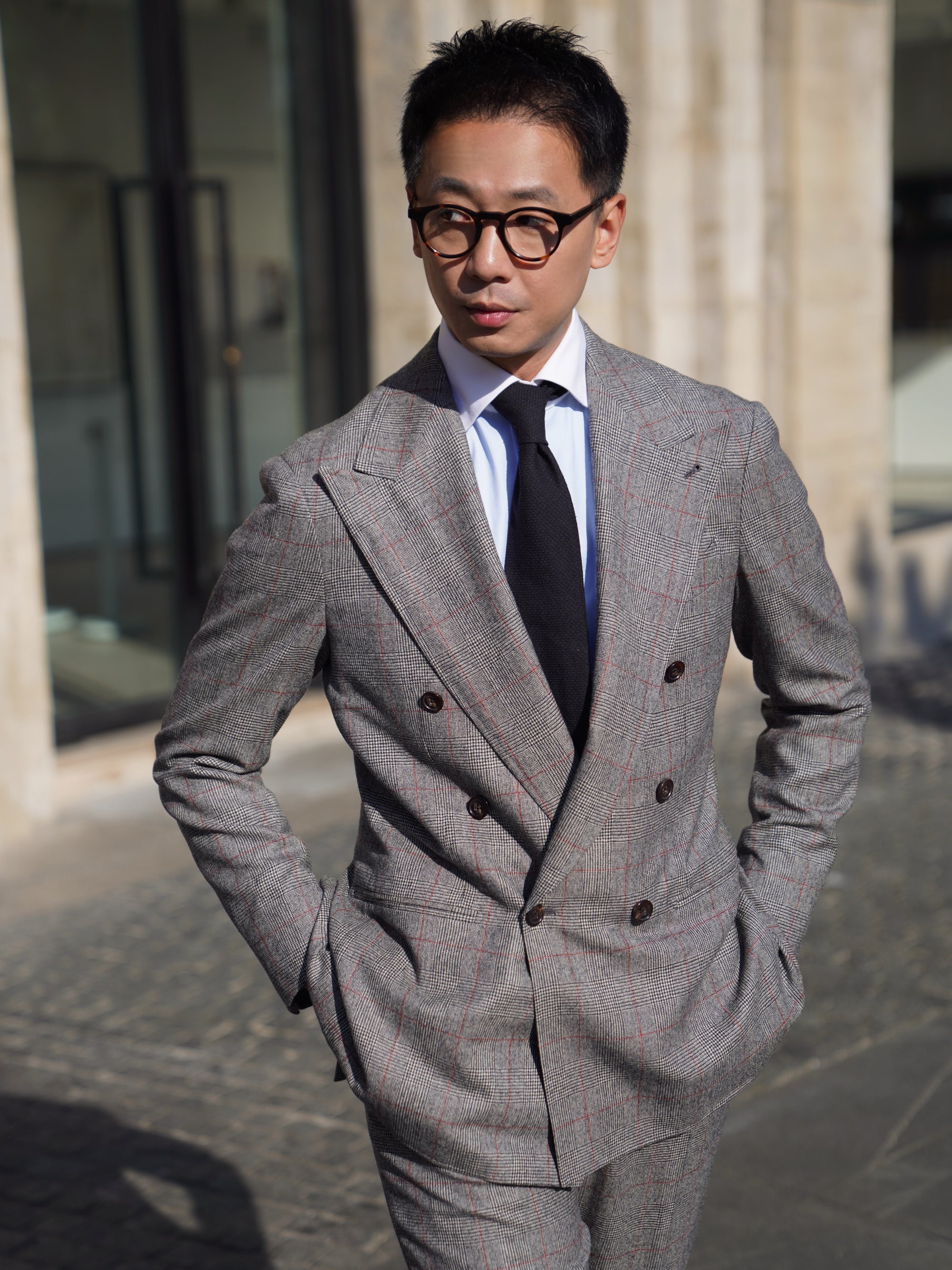 MTO Glen Check Red Overcheck Worsted Flannel Suit #634