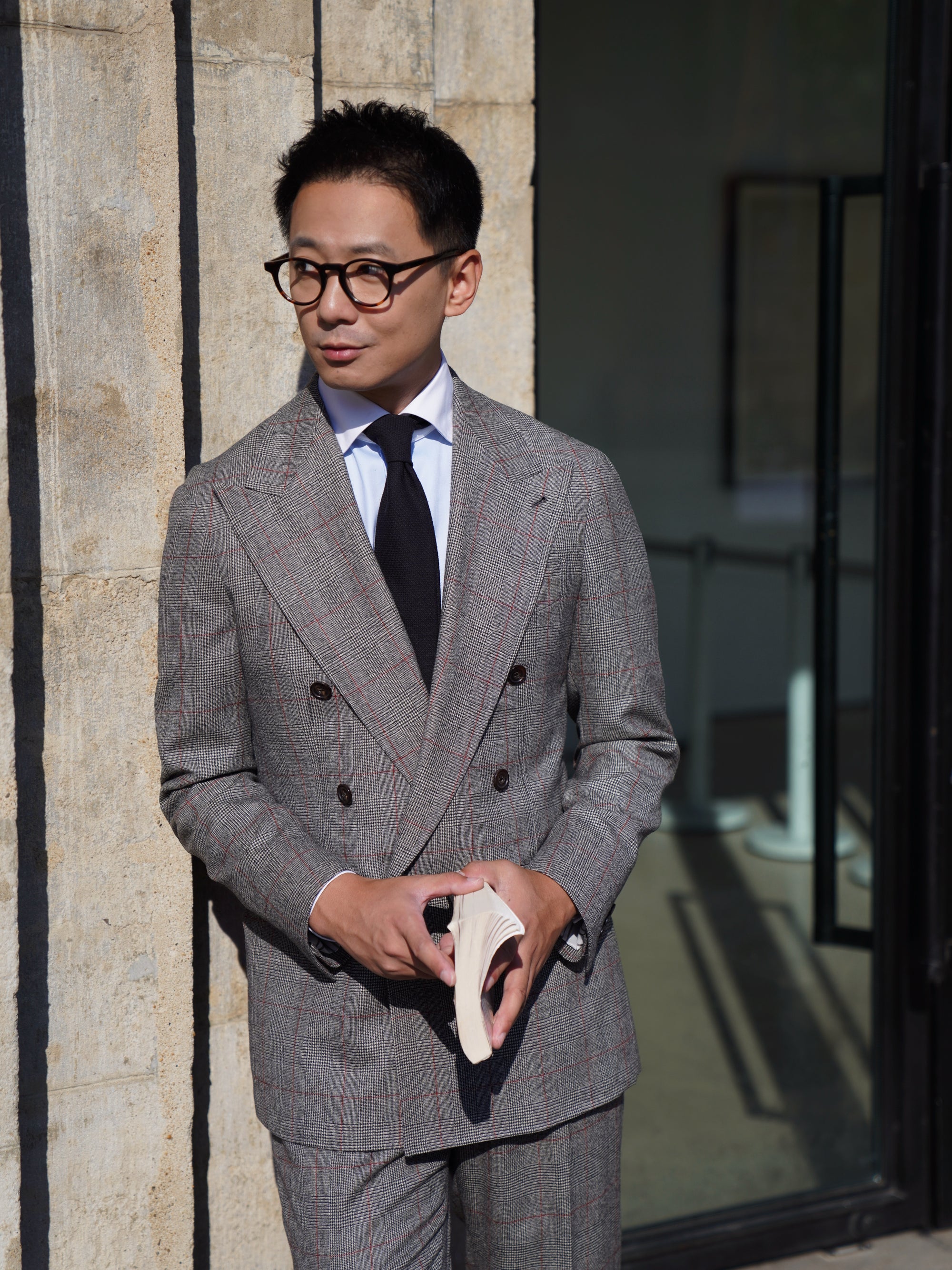 MTO Glen Check Red Overcheck Worsted Flannel Suit #634