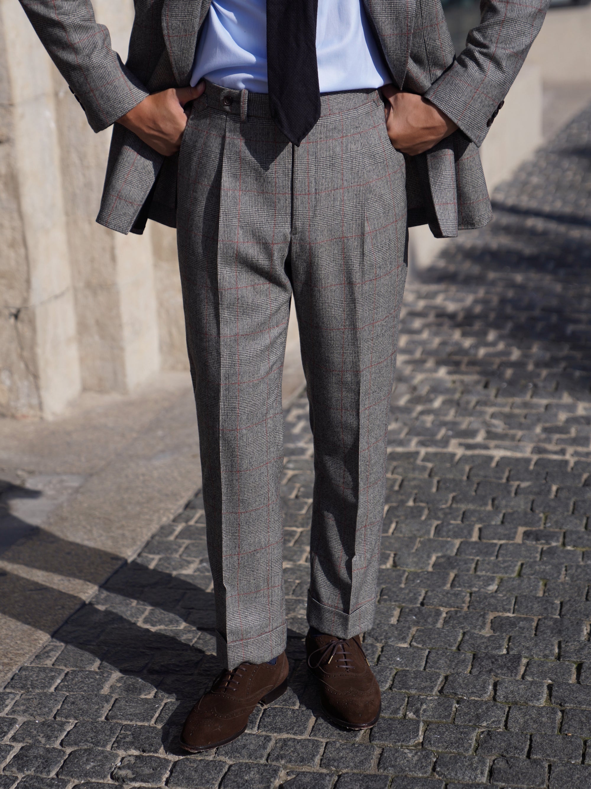 MTO Glen Check Red Overcheck Worsted Flannel Suit #634