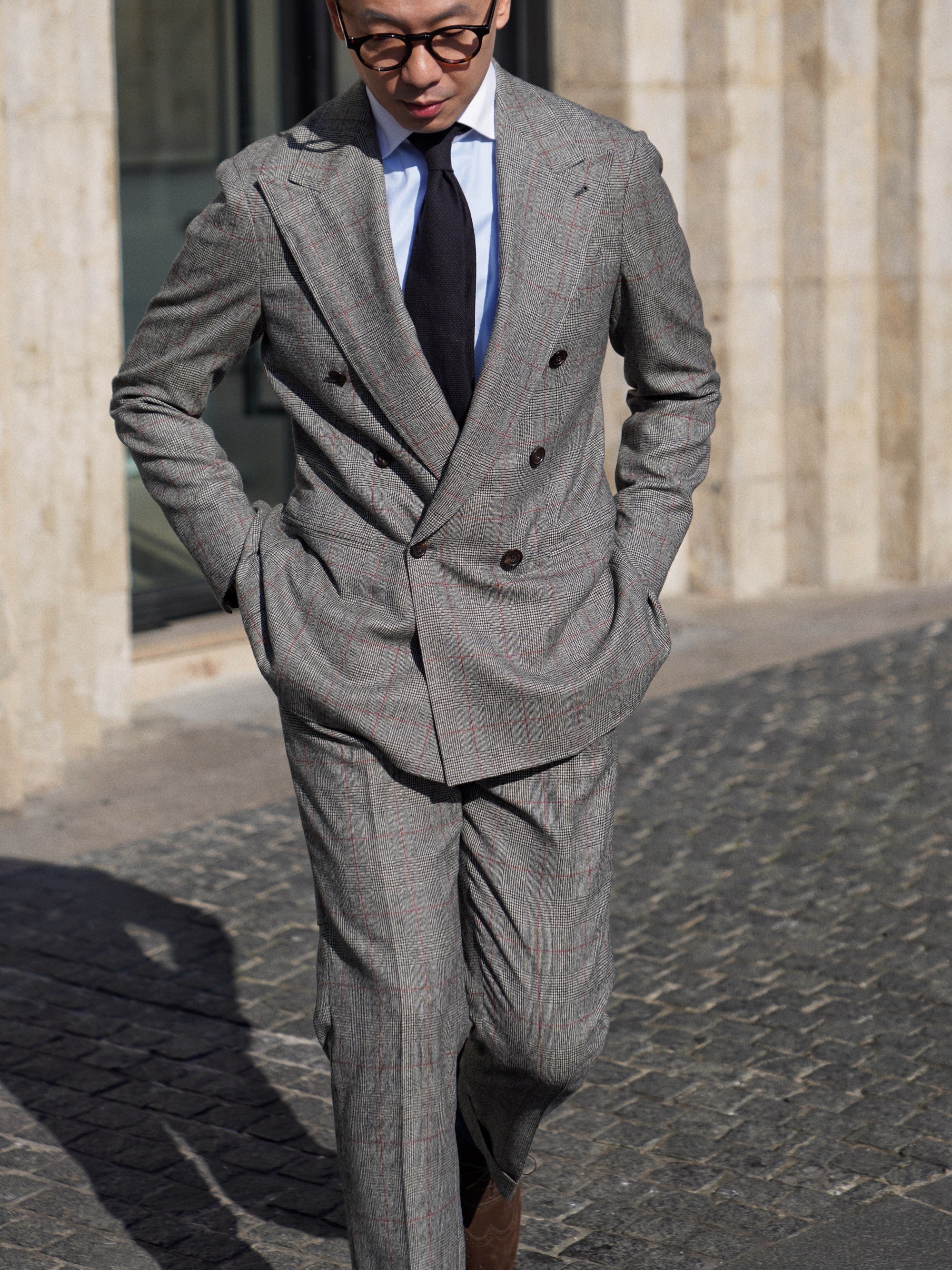 MTO Glen Check Red Overcheck Worsted Flannel Suit #634