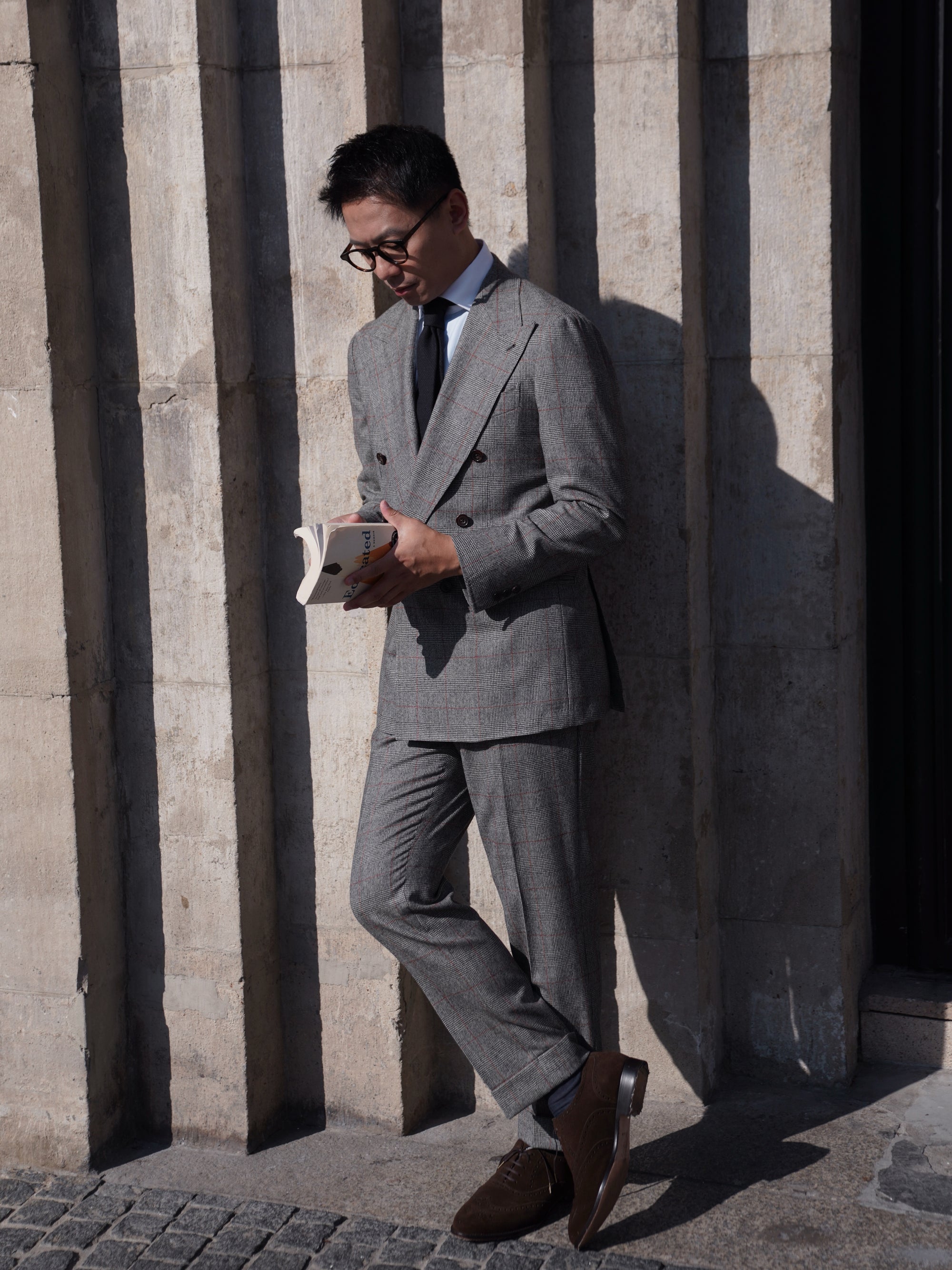 MTO Glen Check Red Overcheck Worsted Flannel Suit #634