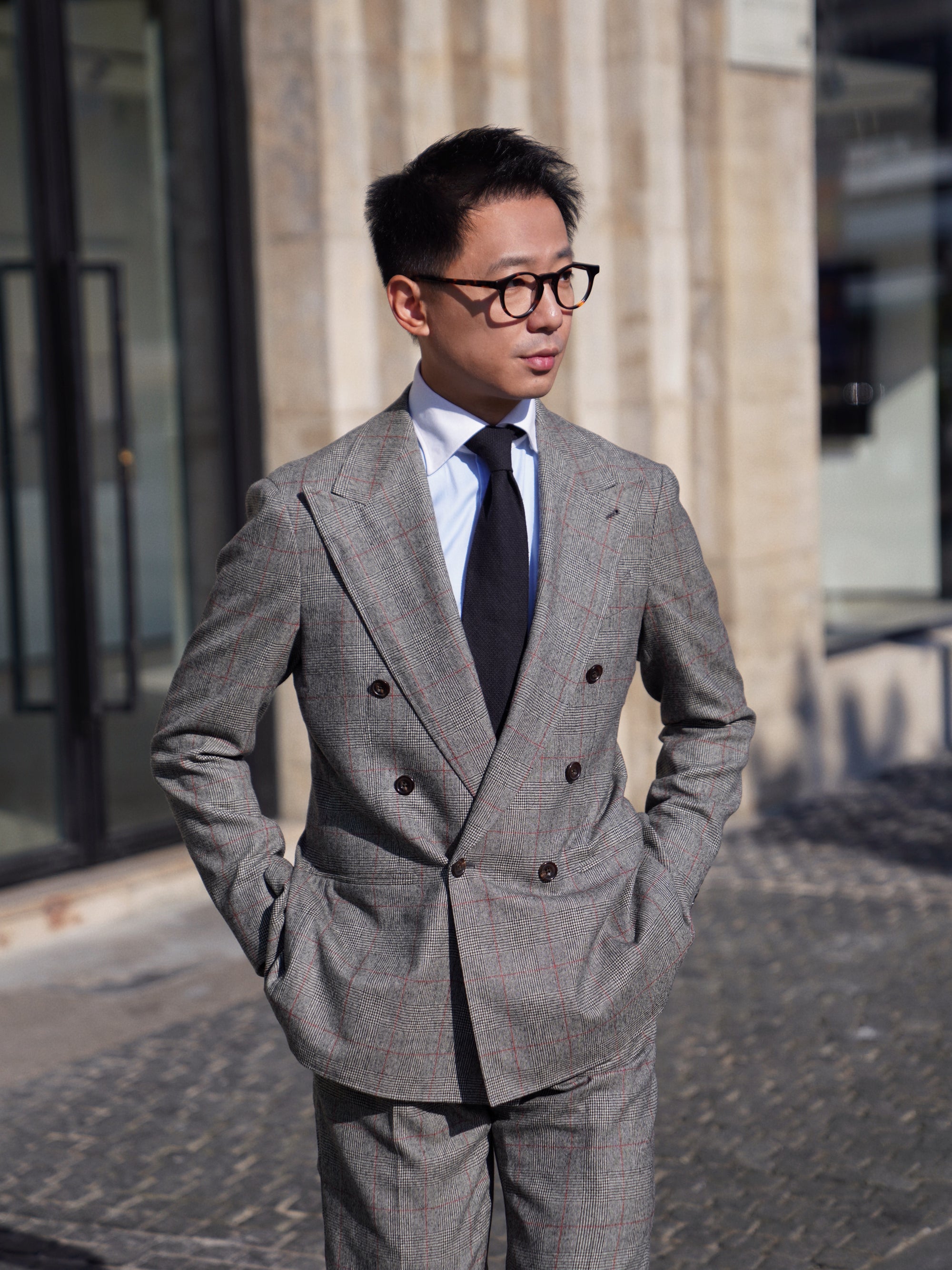 MTO Glen Check Red Overcheck Worsted Flannel Suit #634
