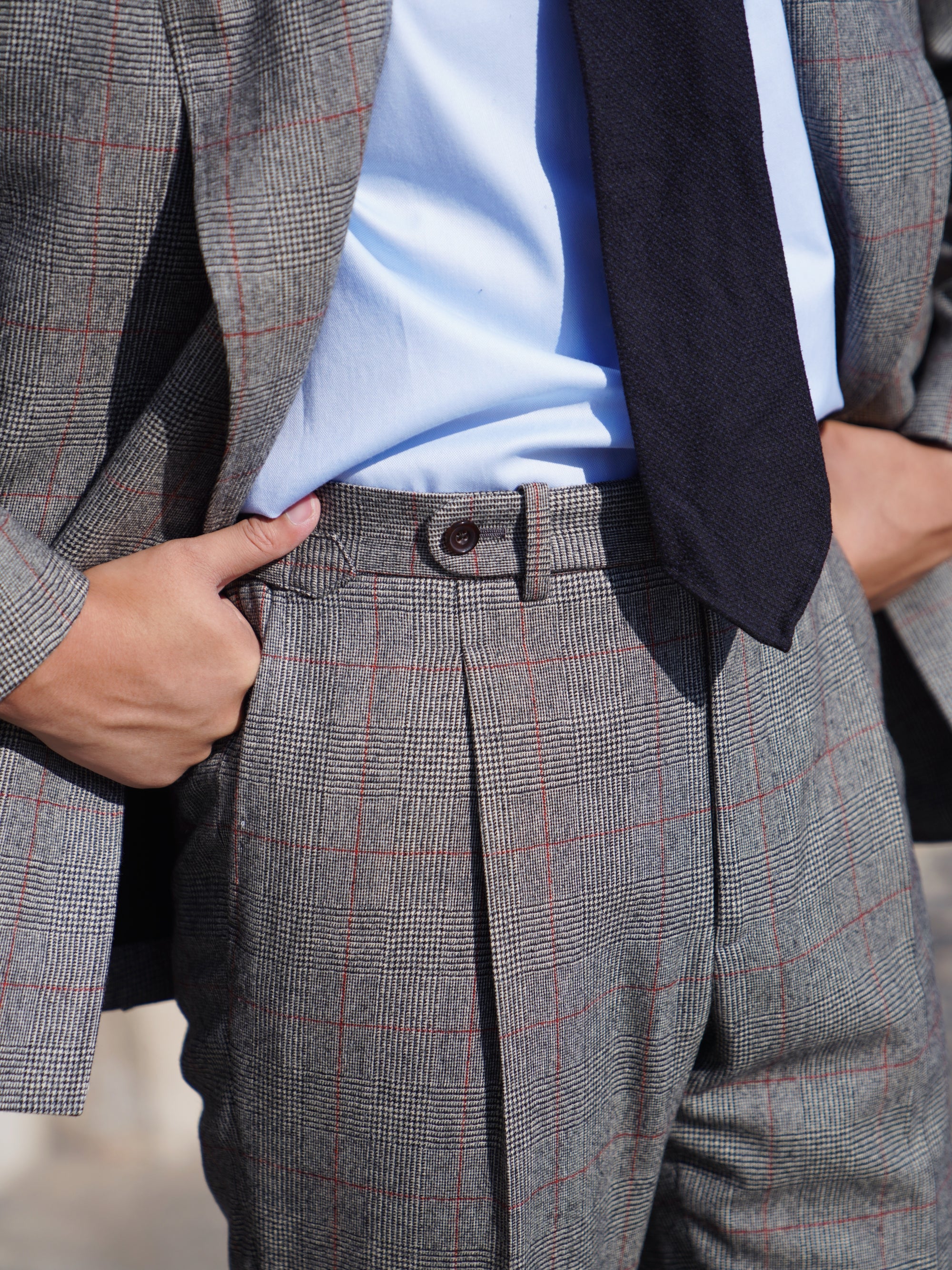 MTO Glen Check Red Overcheck Worsted Flannel Suit #634