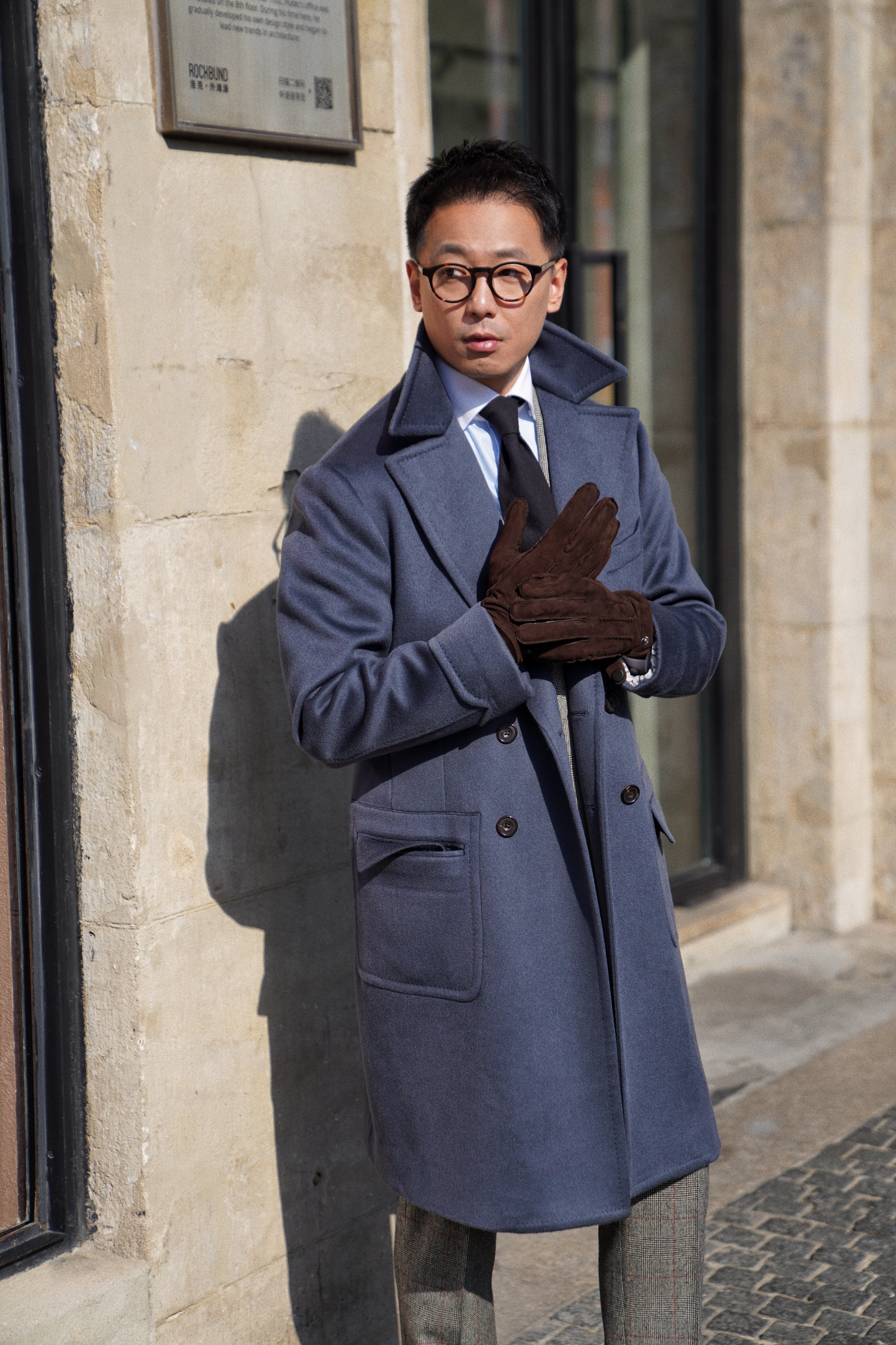 MTO Steel Blue Cashmere Polo Coat #825