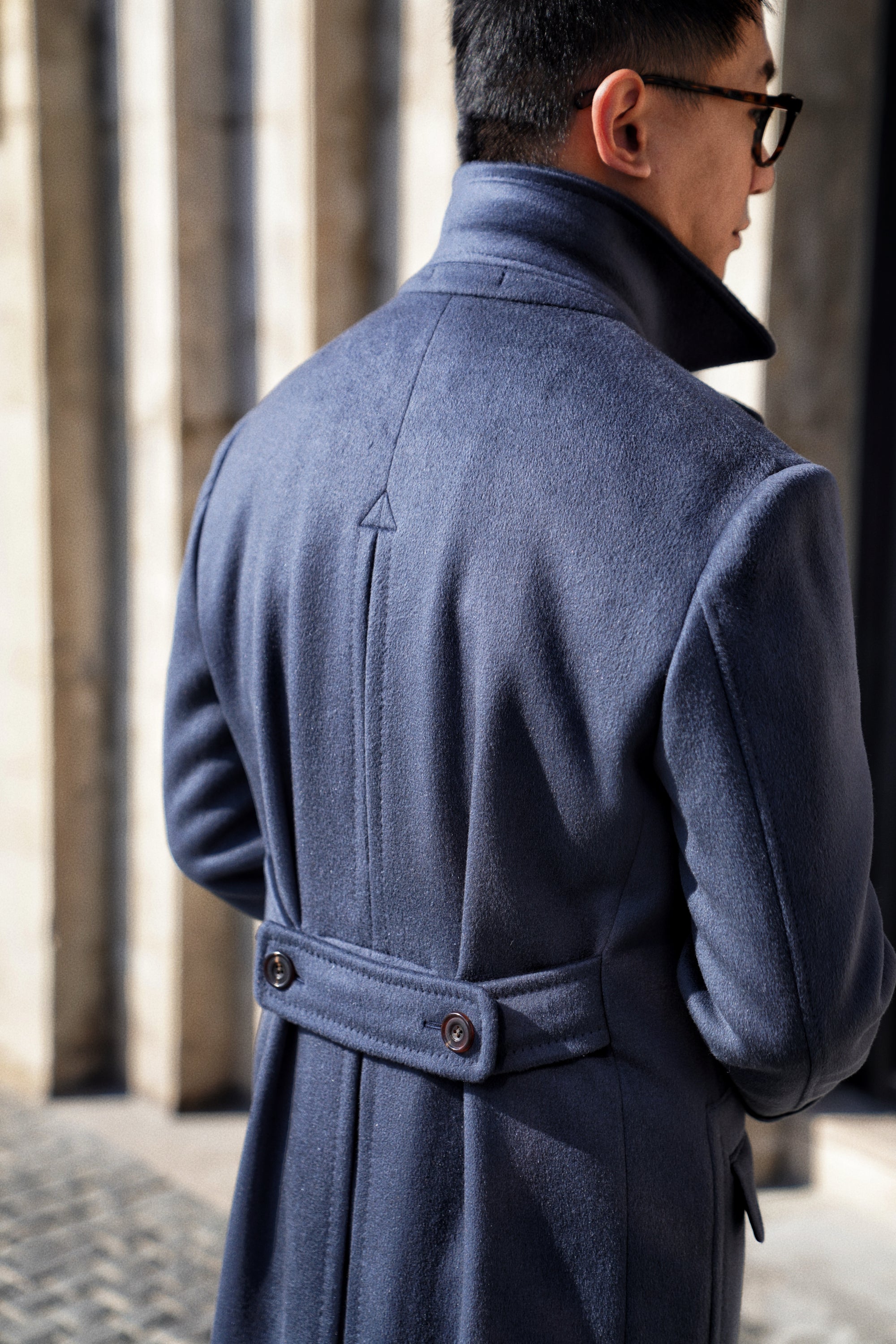 MTO Steel Blue Cashmere Polo Coat #825