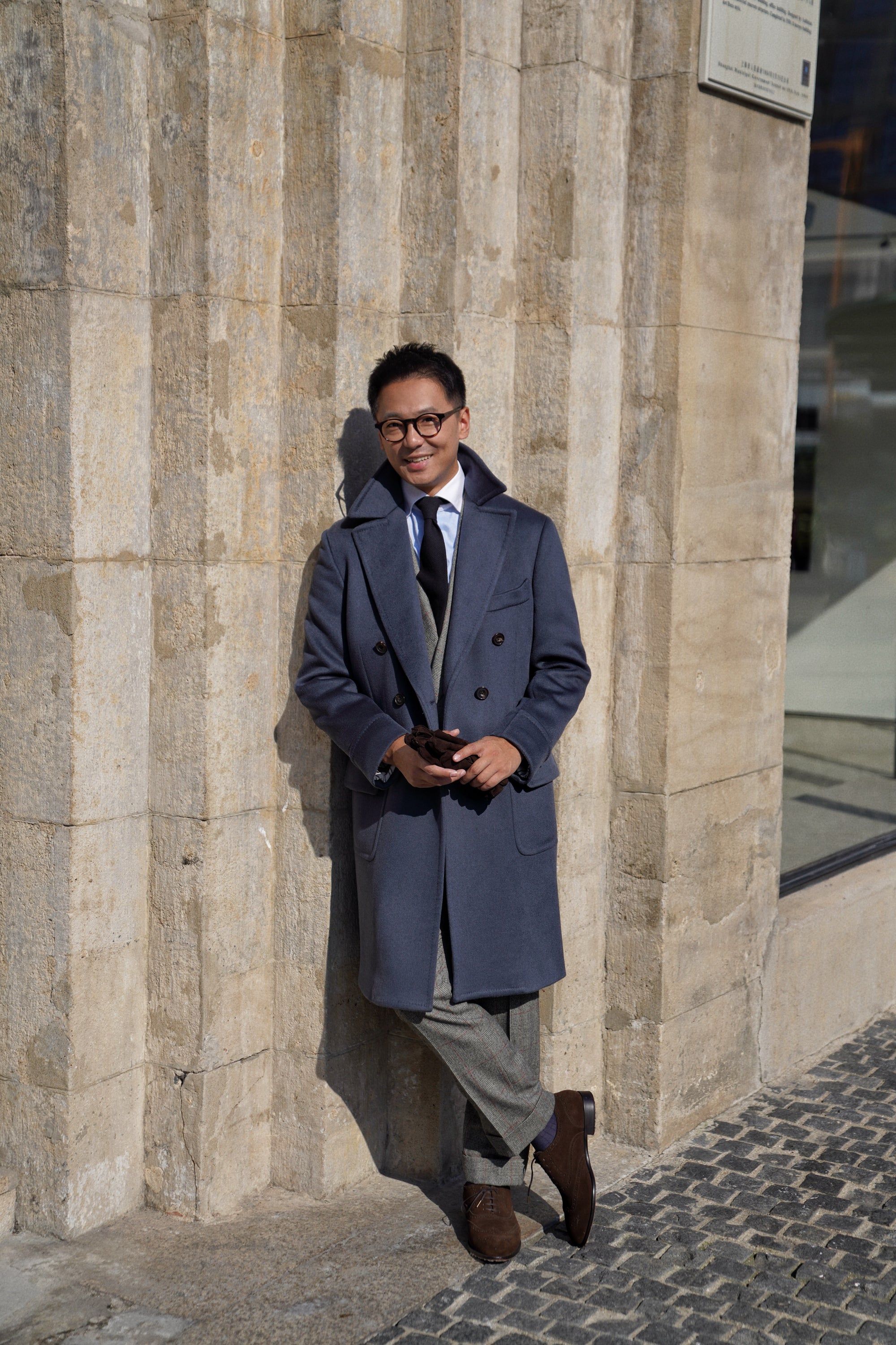 MTO Steel Blue Cashmere Polo Coat #825