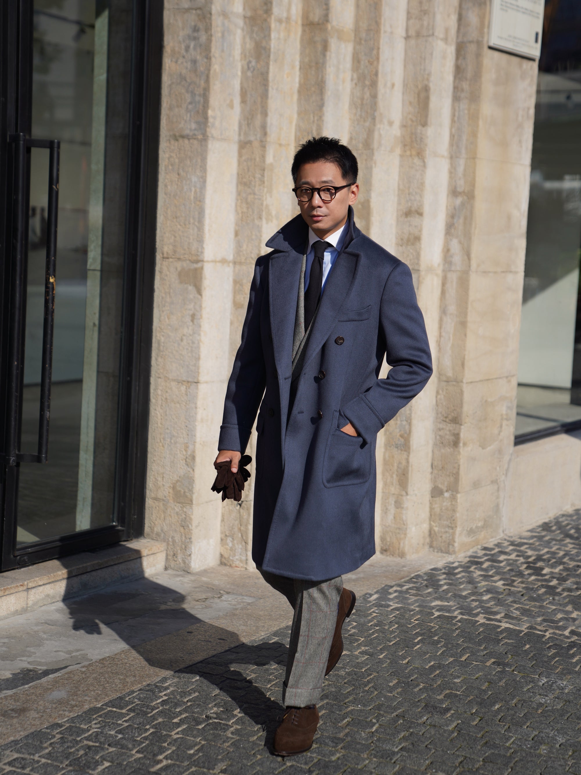 MTO Steel Blue Cashmere Polo Coat #825