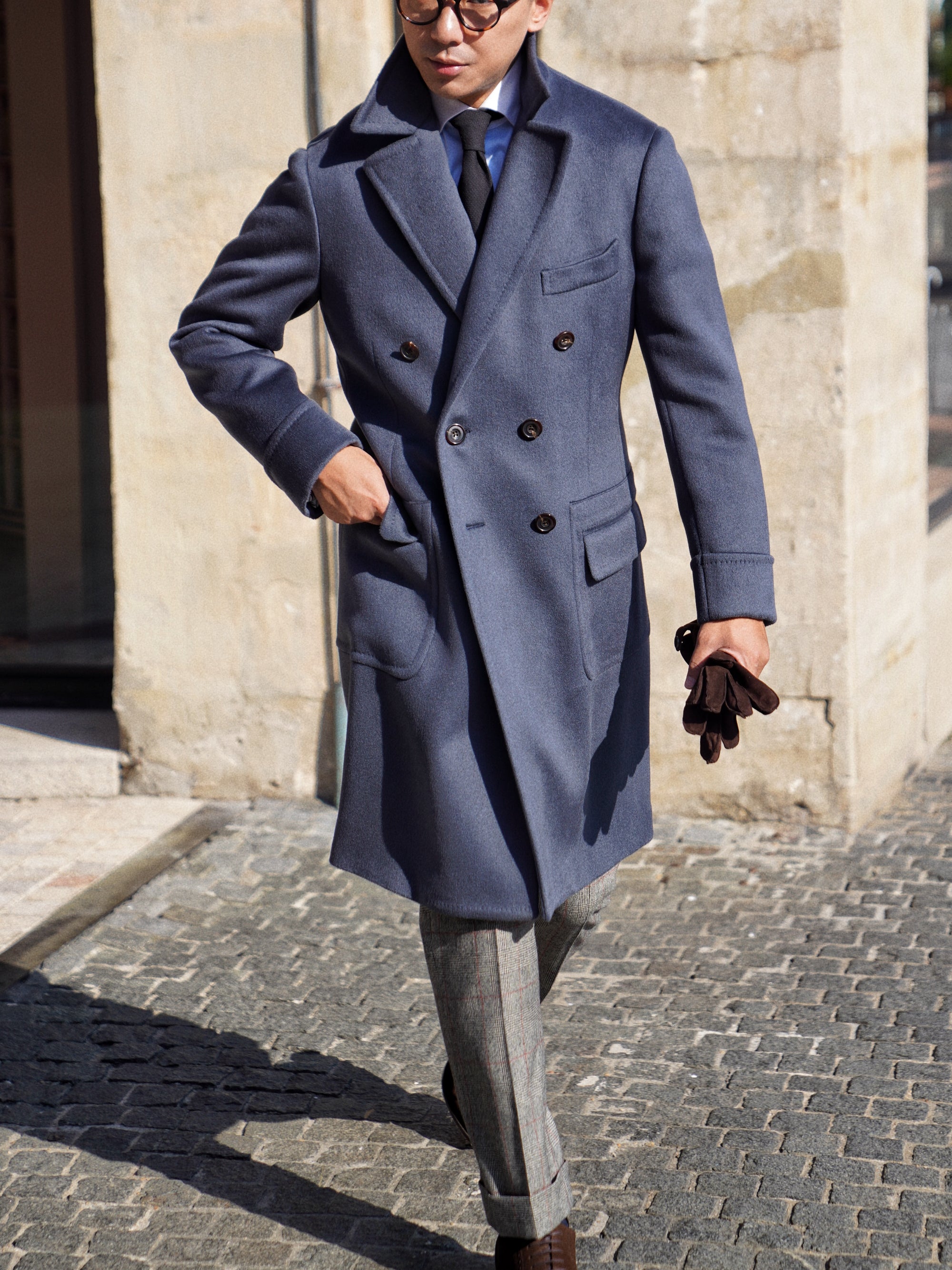 MTO Steel Blue Cashmere Polo Coat #825