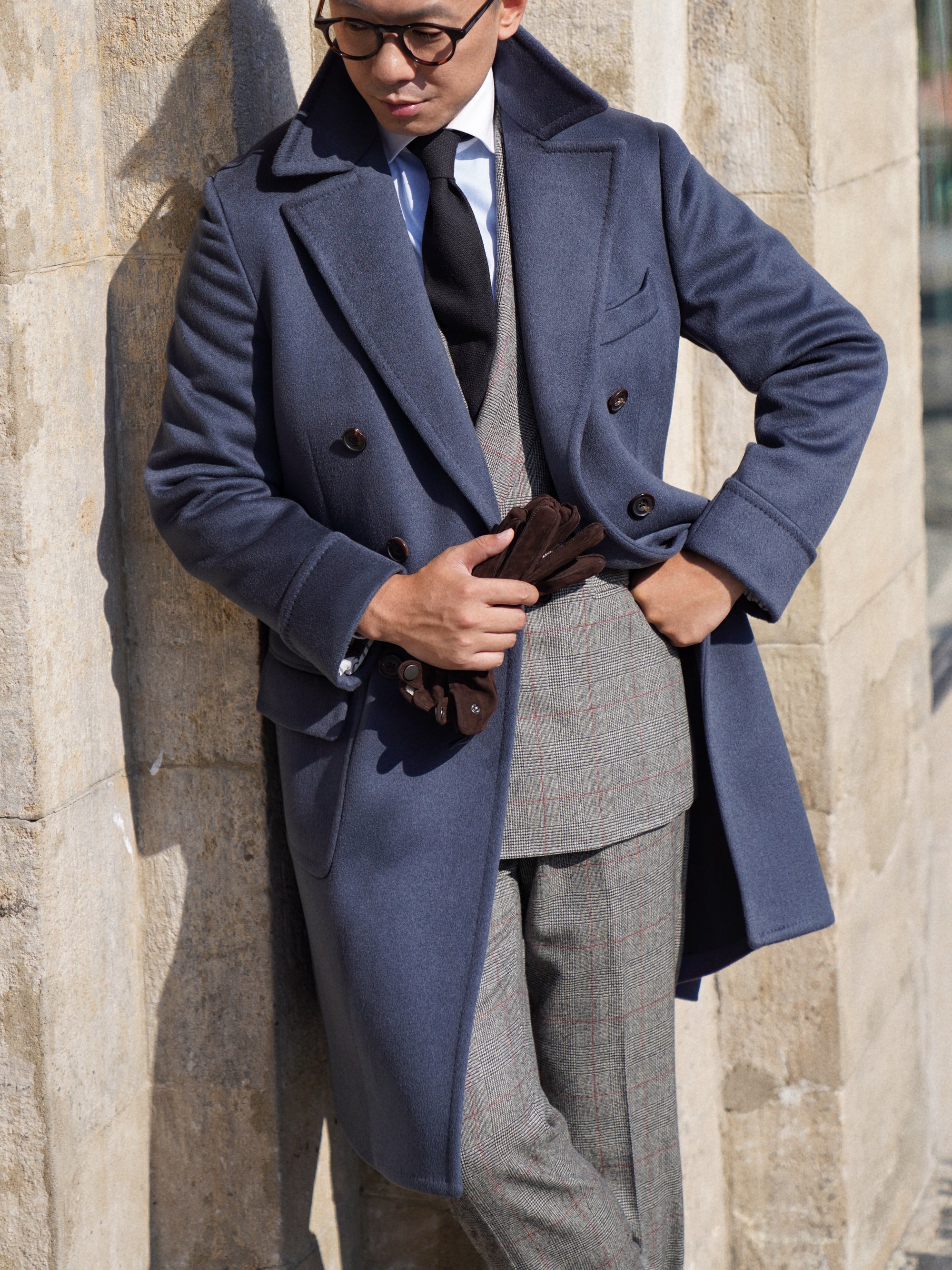 MTO Steel Blue Cashmere Polo Coat #825