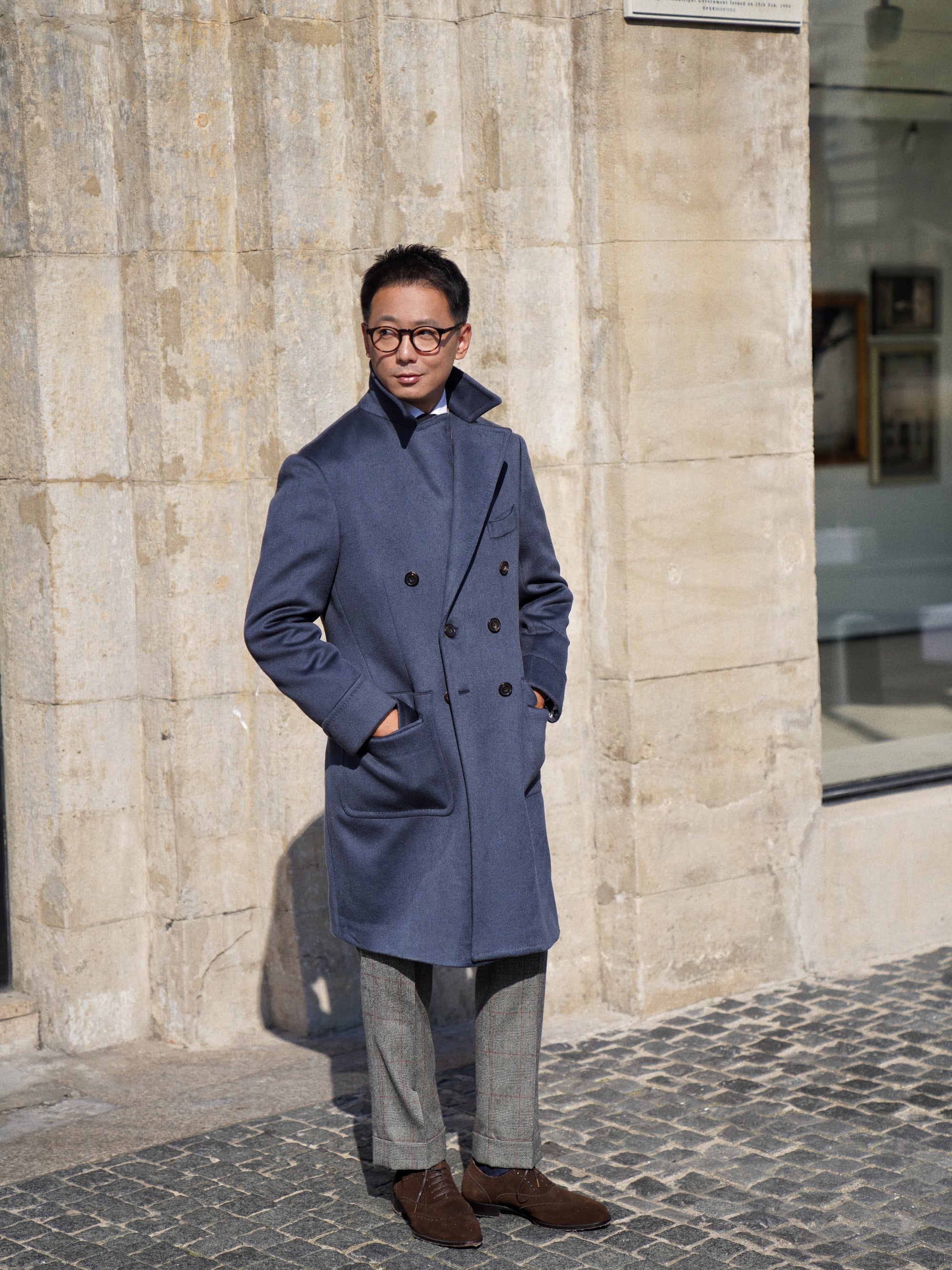 MTO Steel Blue Cashmere Polo Coat #825