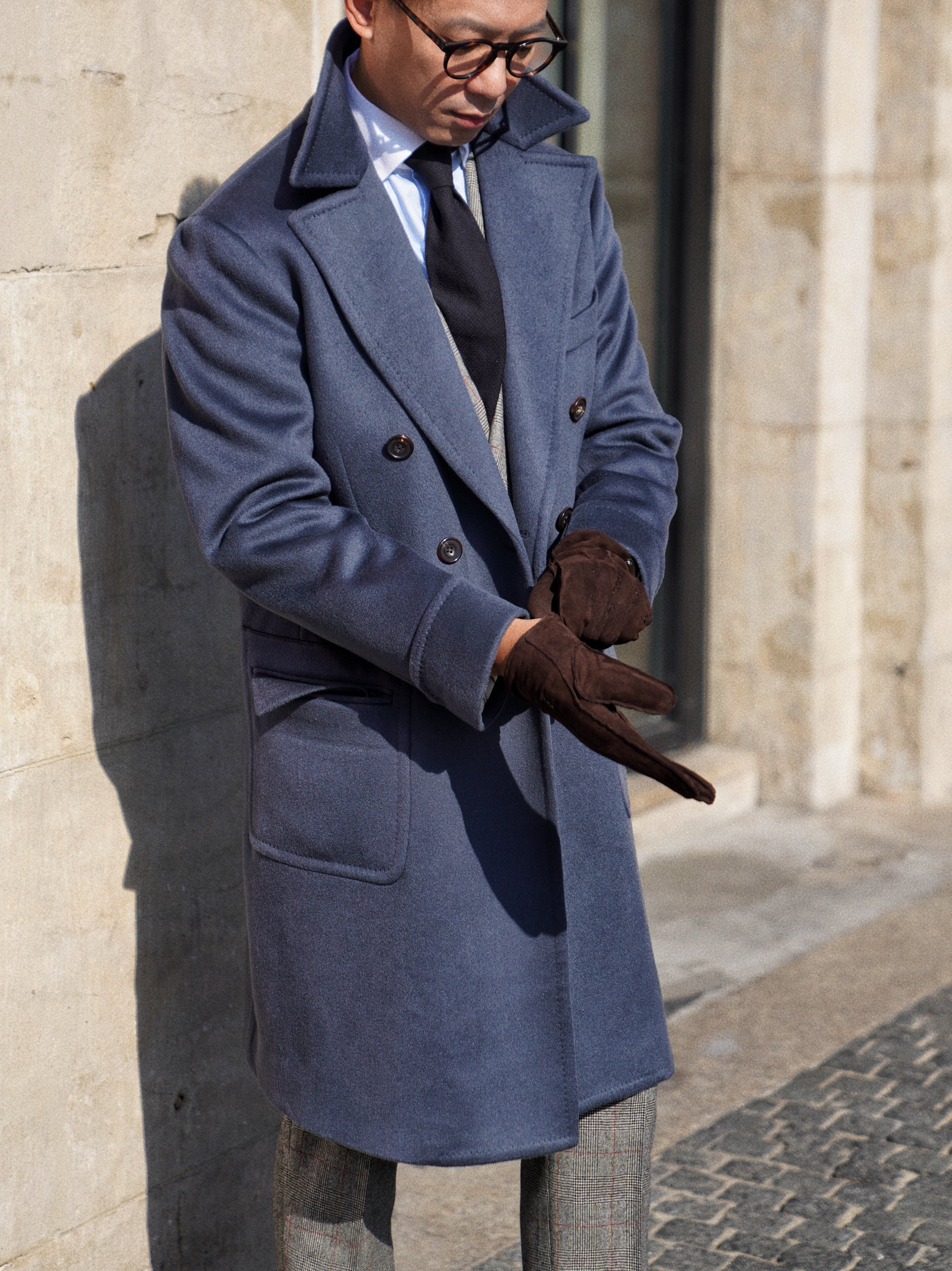 MTO Steel Blue Cashmere Polo Coat #825