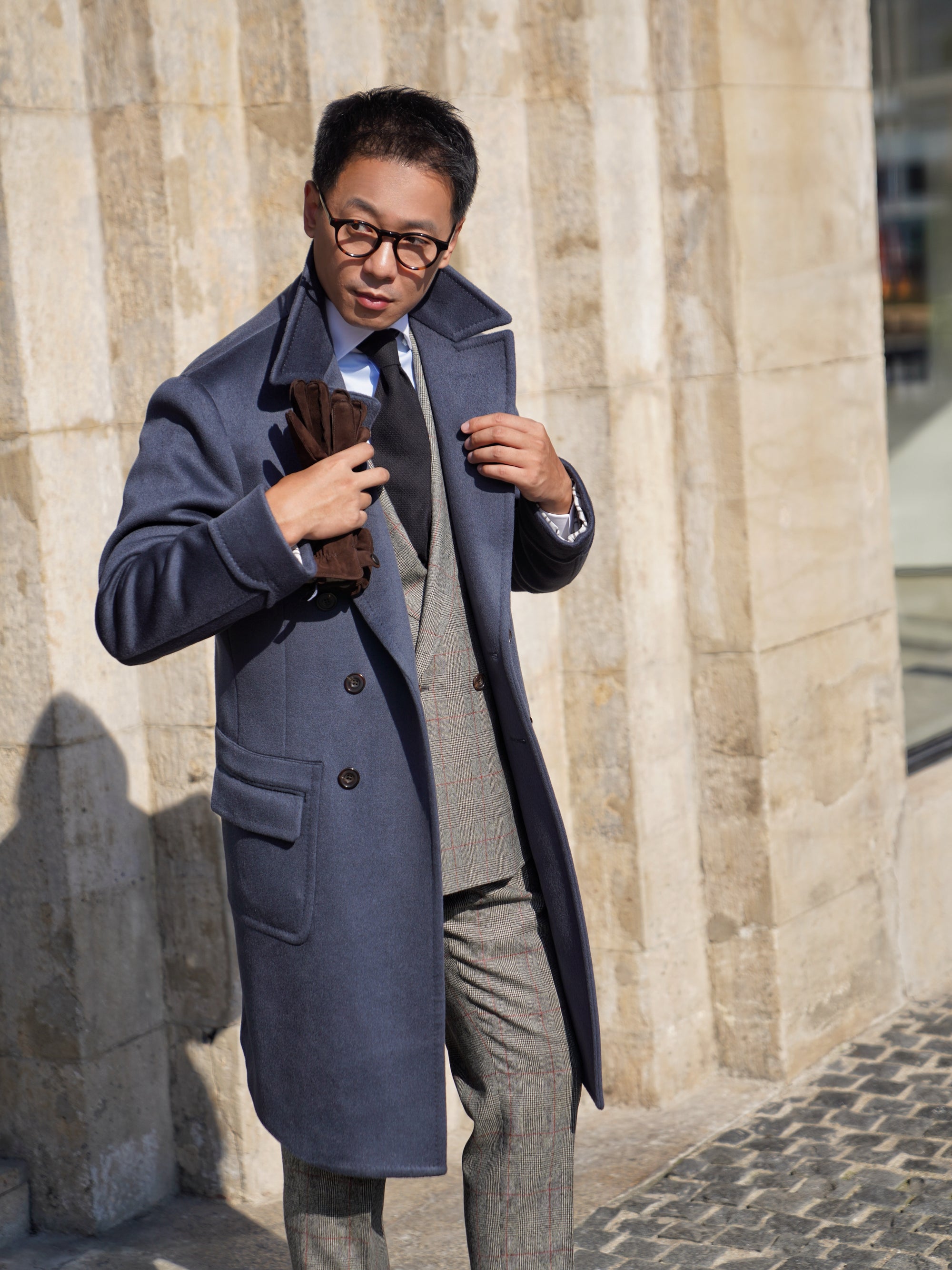 MTO Steel Blue Cashmere Polo Coat #825