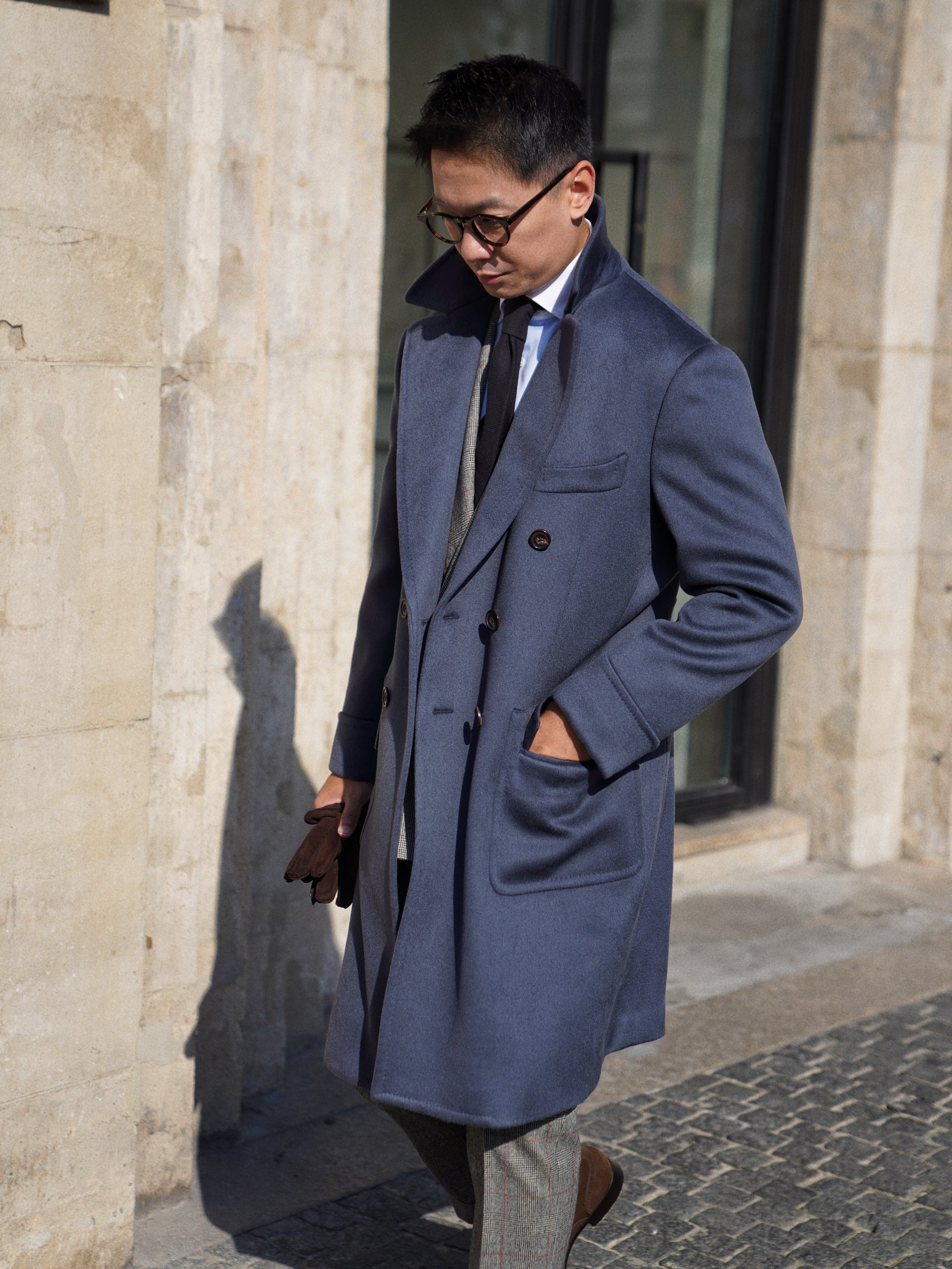 MTO Steel Blue Cashmere Polo Coat #825