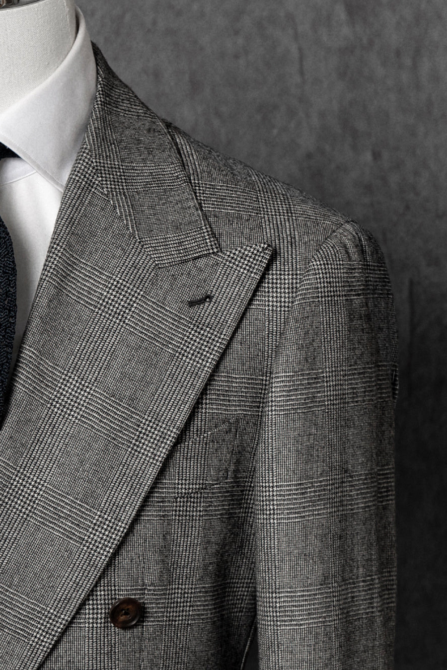 MTO Black and White Glen Check Worsted Flannel Suit #33