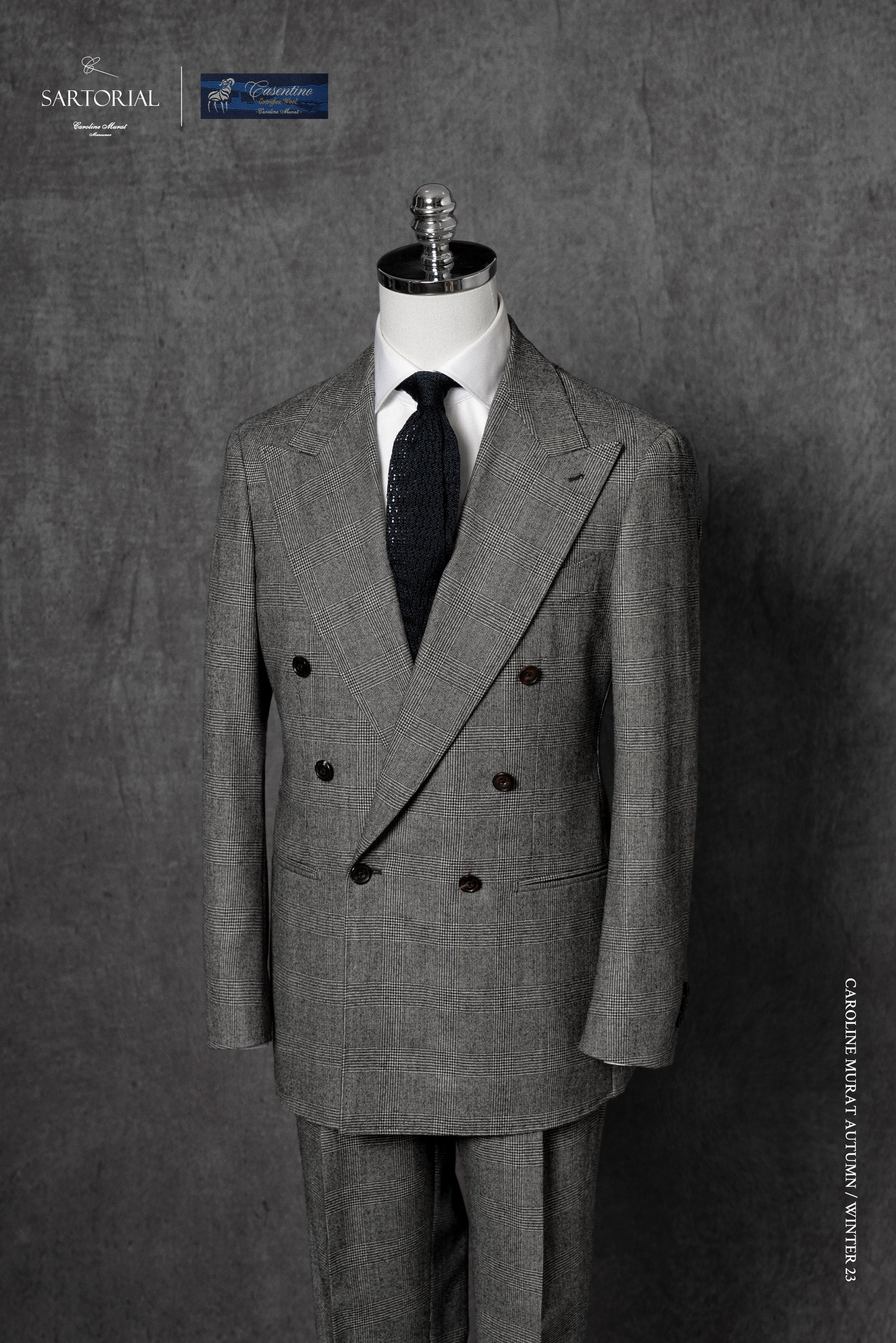 MTO Black and White Glen Check Worsted Flannel Suit #33