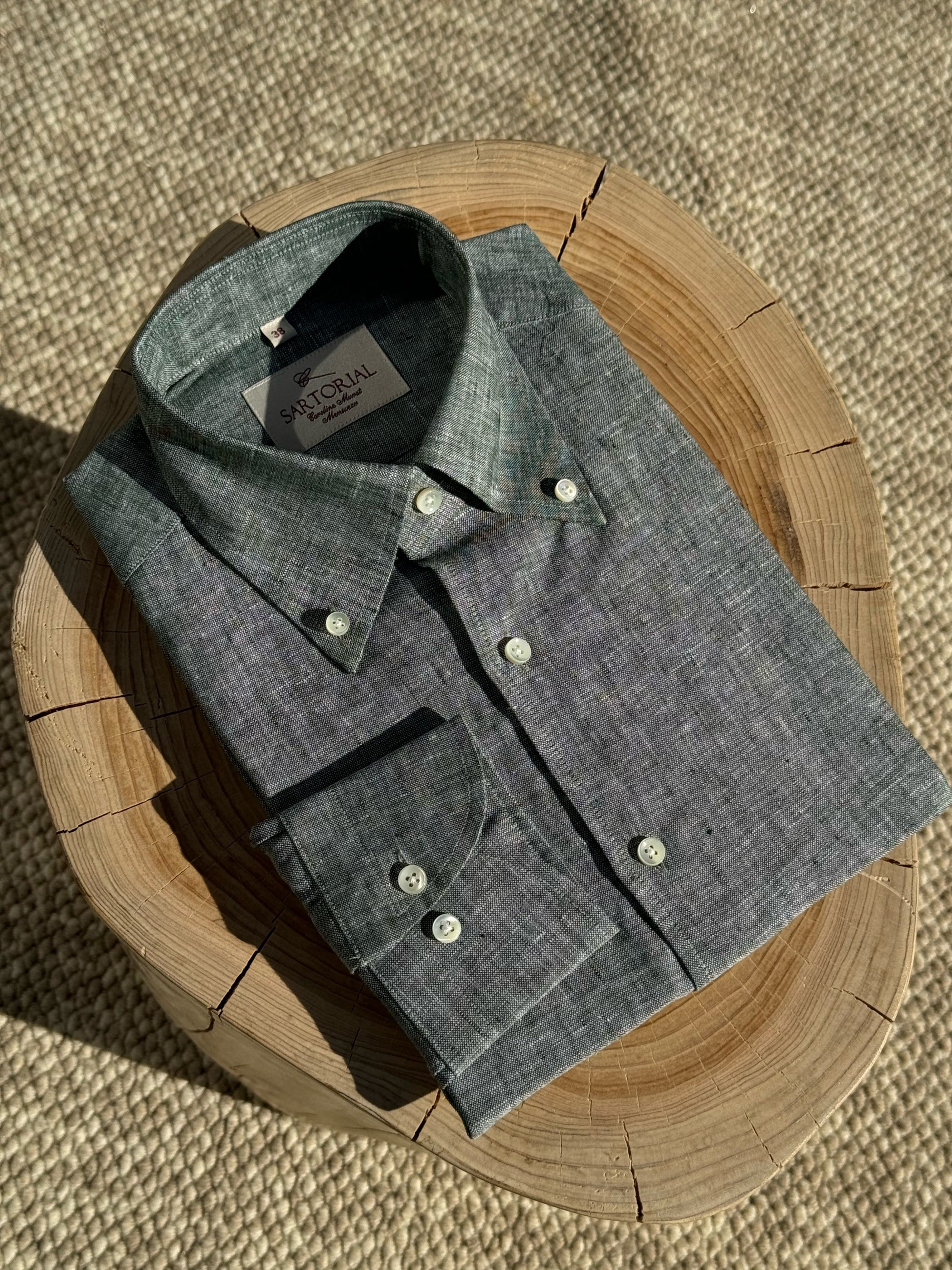 MTO Lake Green / Clay Red Linen Shirt