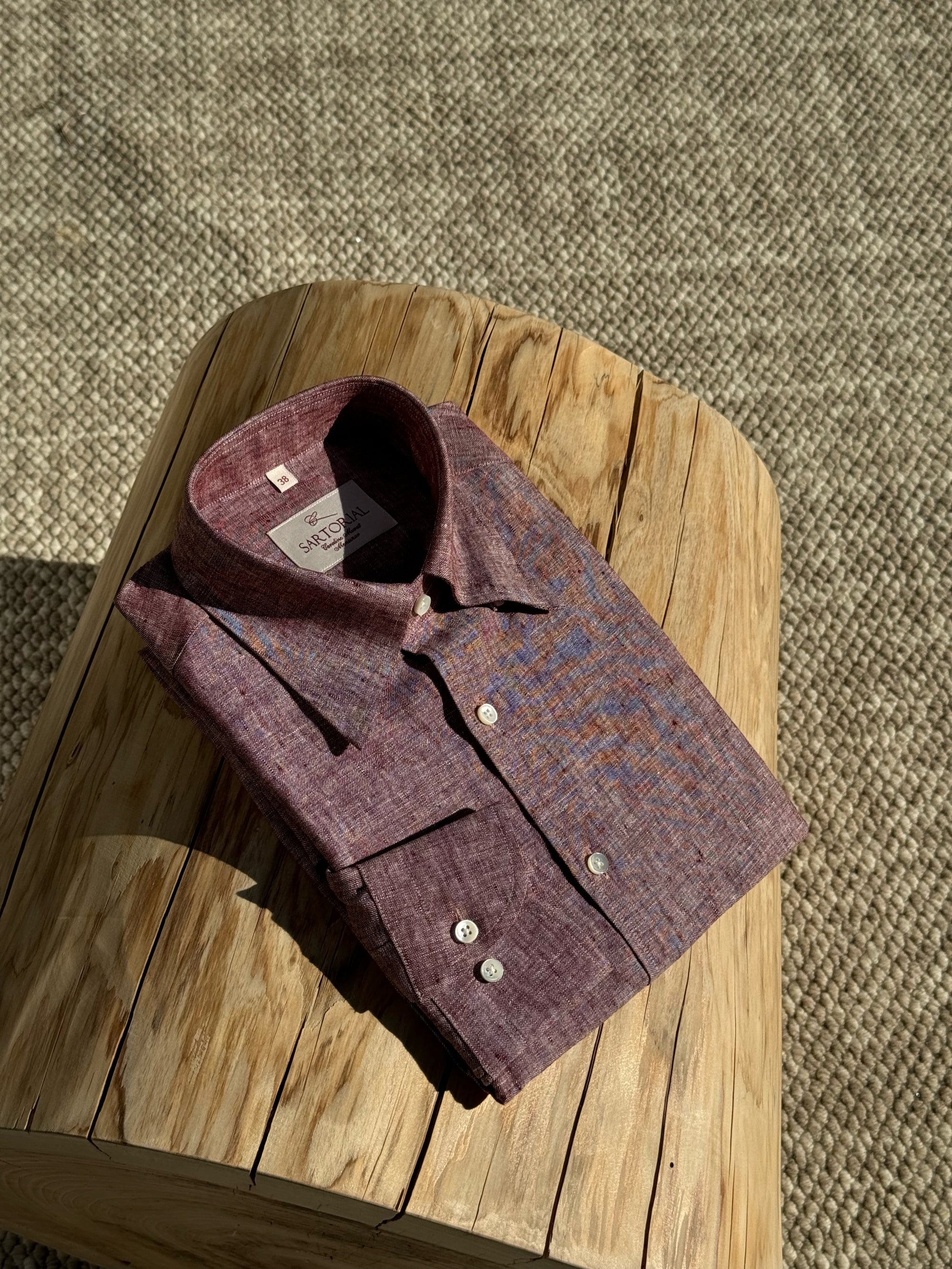 MTO Lake Green / Clay Red Linen Shirt