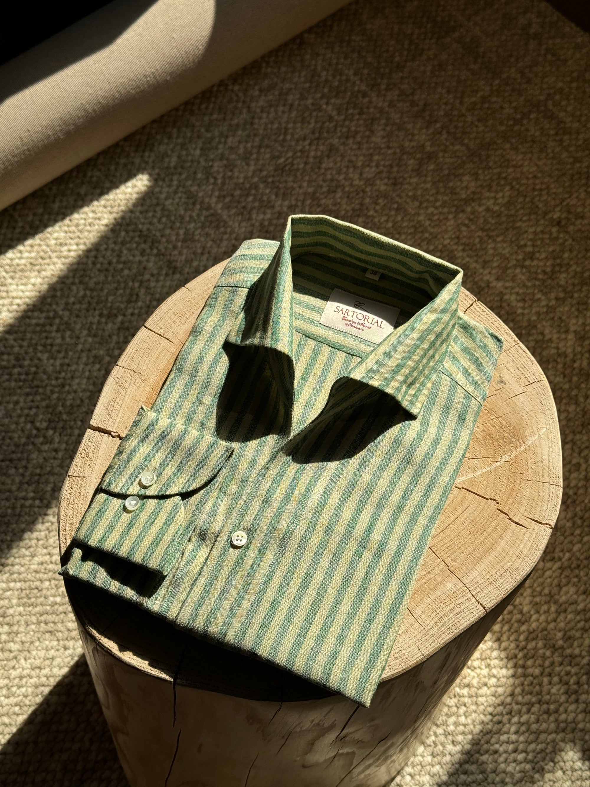 MTO Olive Yellow Stipe Linen Shirt #417