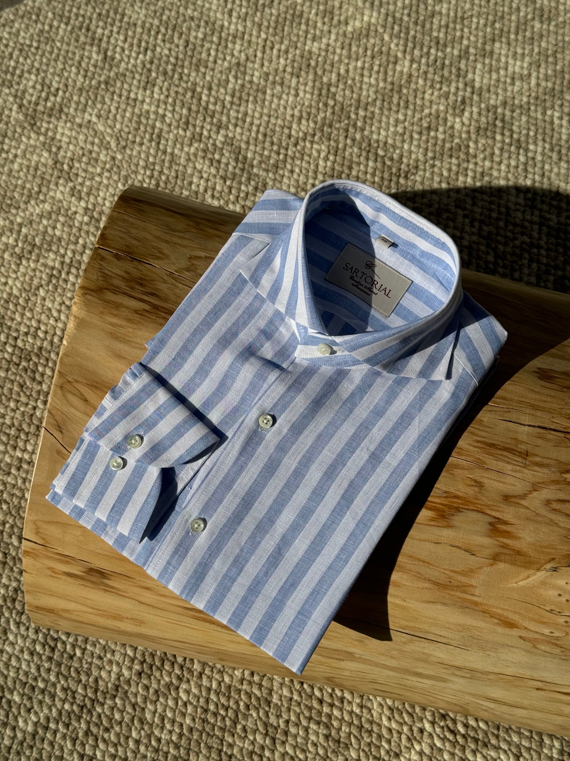 MTO Pale Blue Stipe Linen Shirt #431