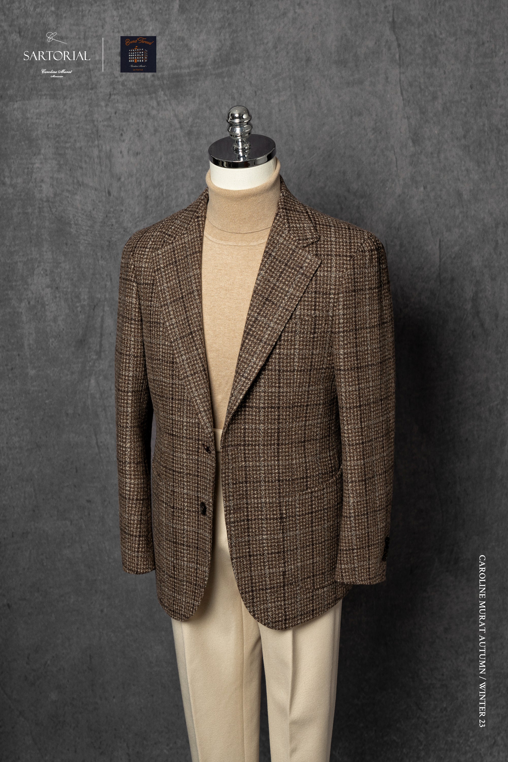 Light Brown Melange Windowpane Tweed Jacket #4