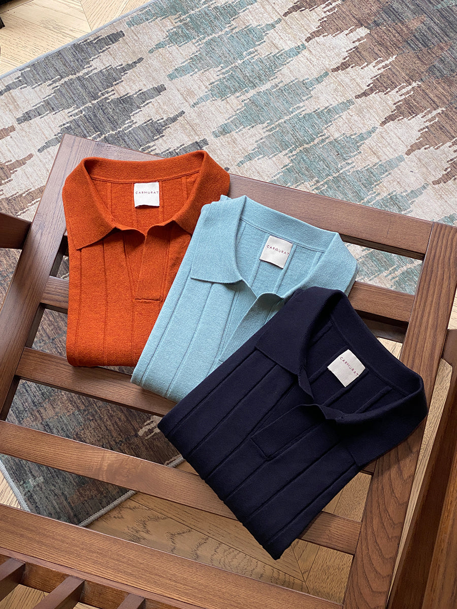 Emerald / Navy / Coral Cotton Blending Knitted Polo