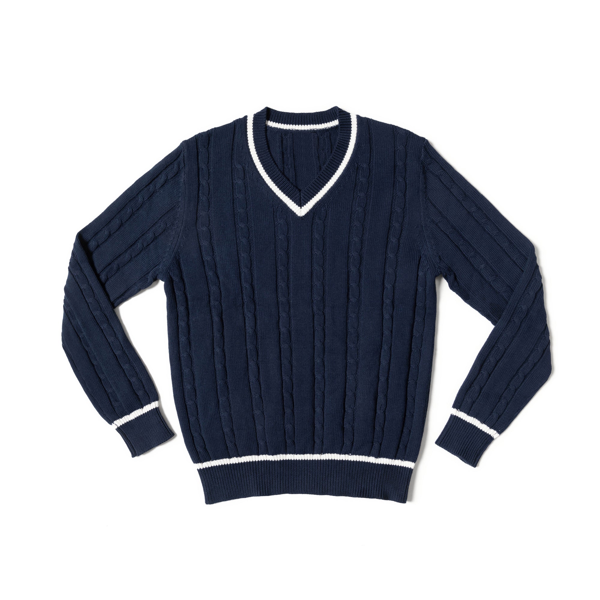 Navy Ivy V Neck Cable Knit Jumper